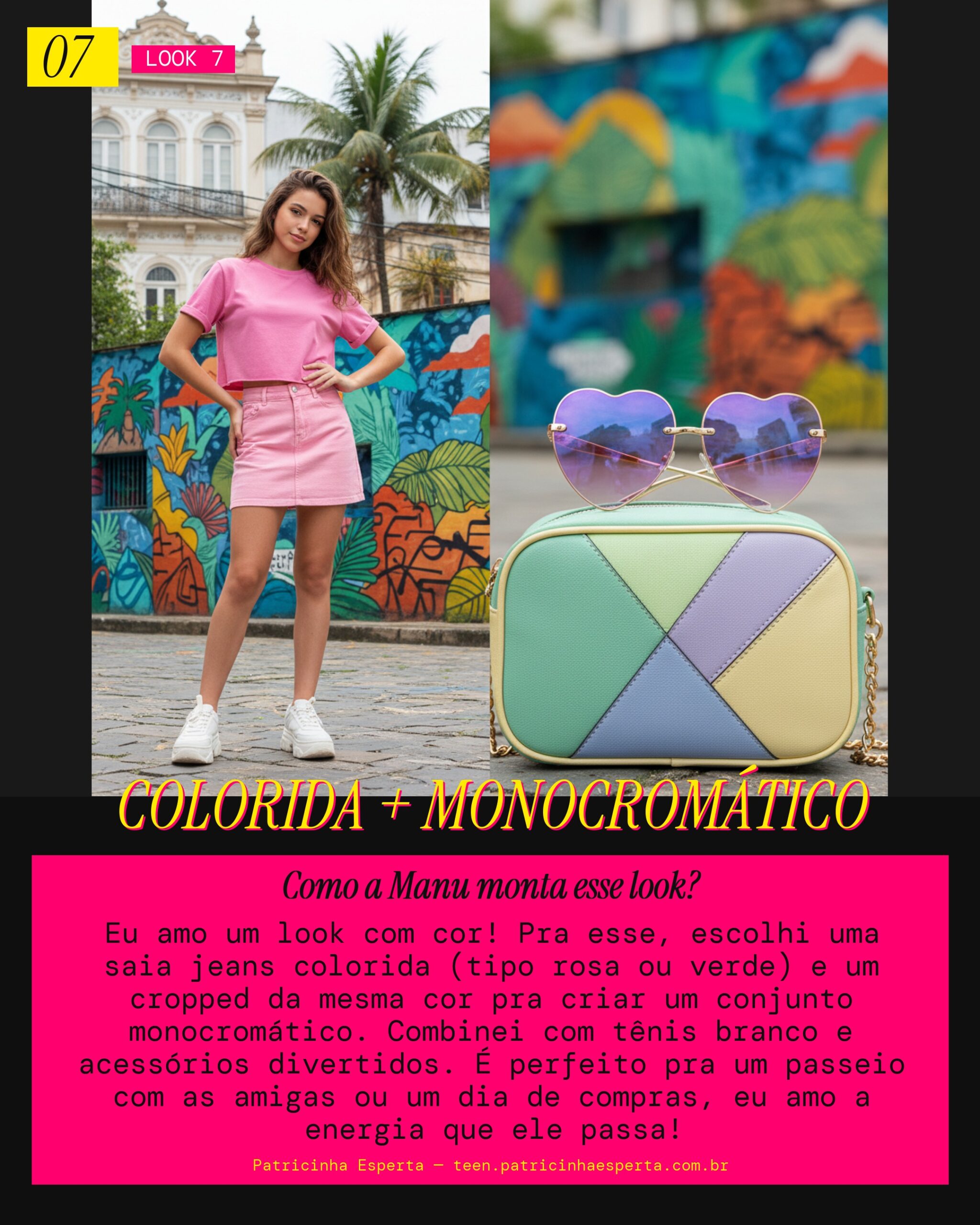 MANU RECOMENDA: Saia Jeans Colorida e Cropped Monocromático Divertido