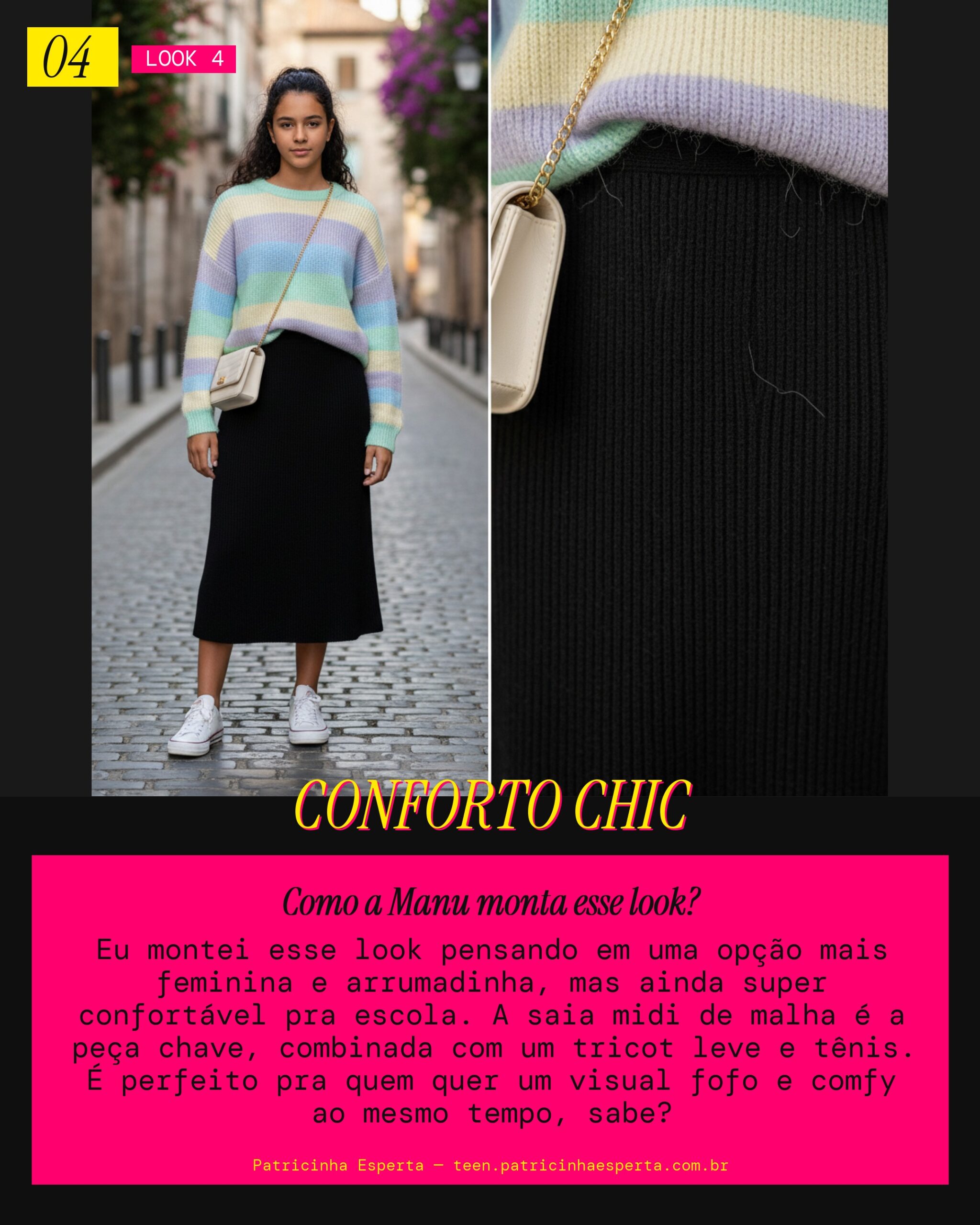 MANU RECOMENDA: Saia Midi de Malha e Tricot Leve Pra Escola