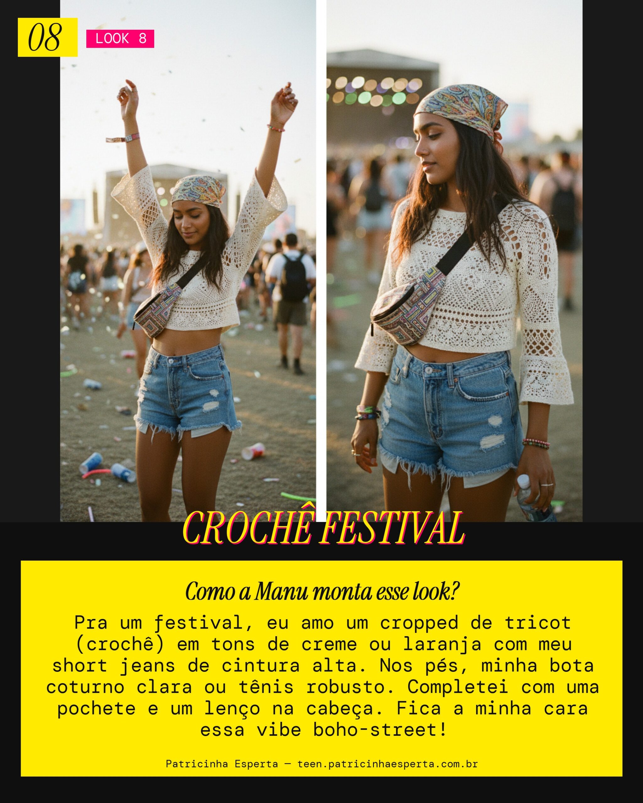 MANU RECOMENDA: Cropped de Tricot e Short Jeans Pra um Festival