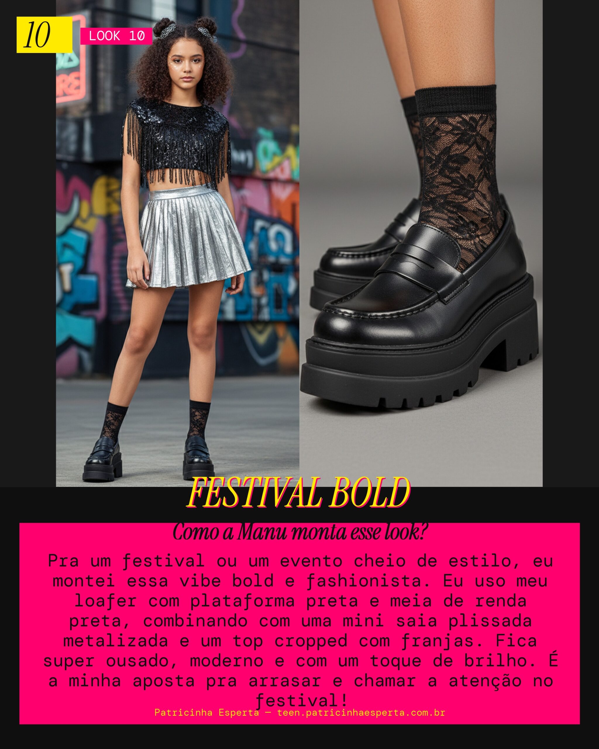 MANU RECOMENDA: Loafer com Plataforma e Meia de Renda pra um Festival