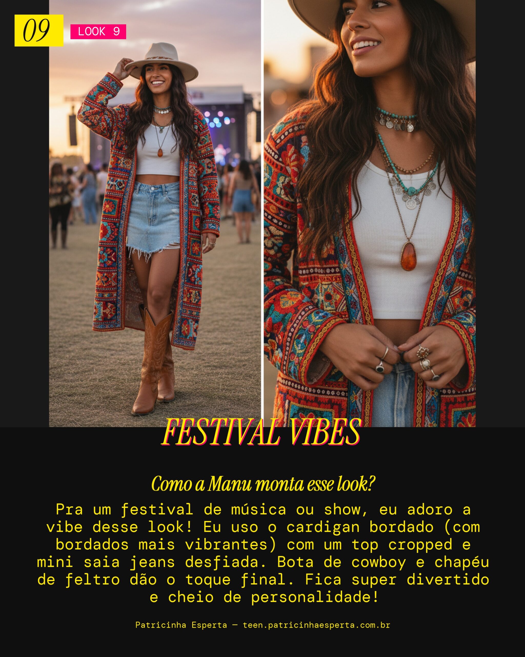 MANU RECOMENDA: Cardigan com Mini Saia pra um Festival de Música