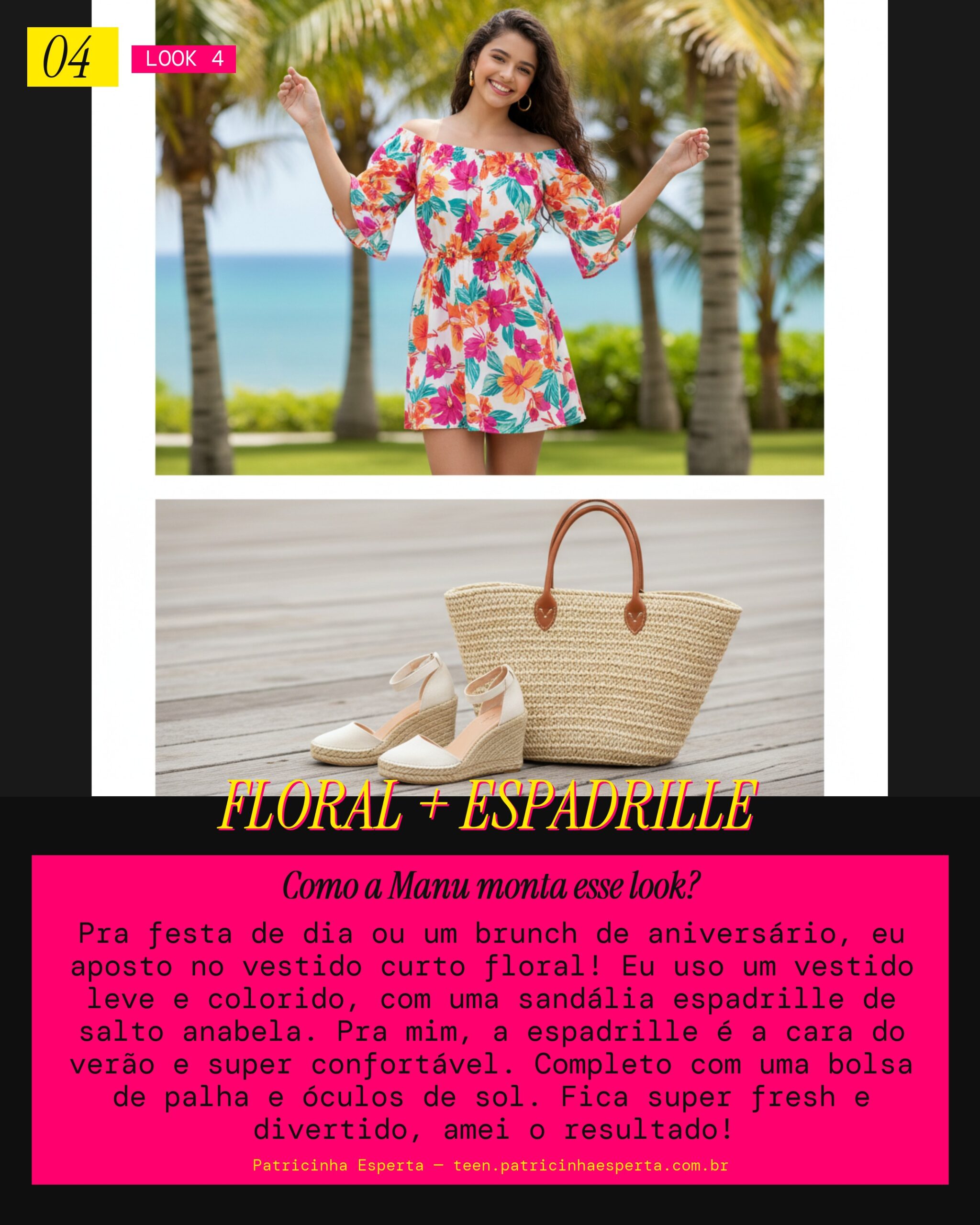 MANU RECOMENDA: Vestido Curto Floral com Sandália Espadrille pra Festa de Dia