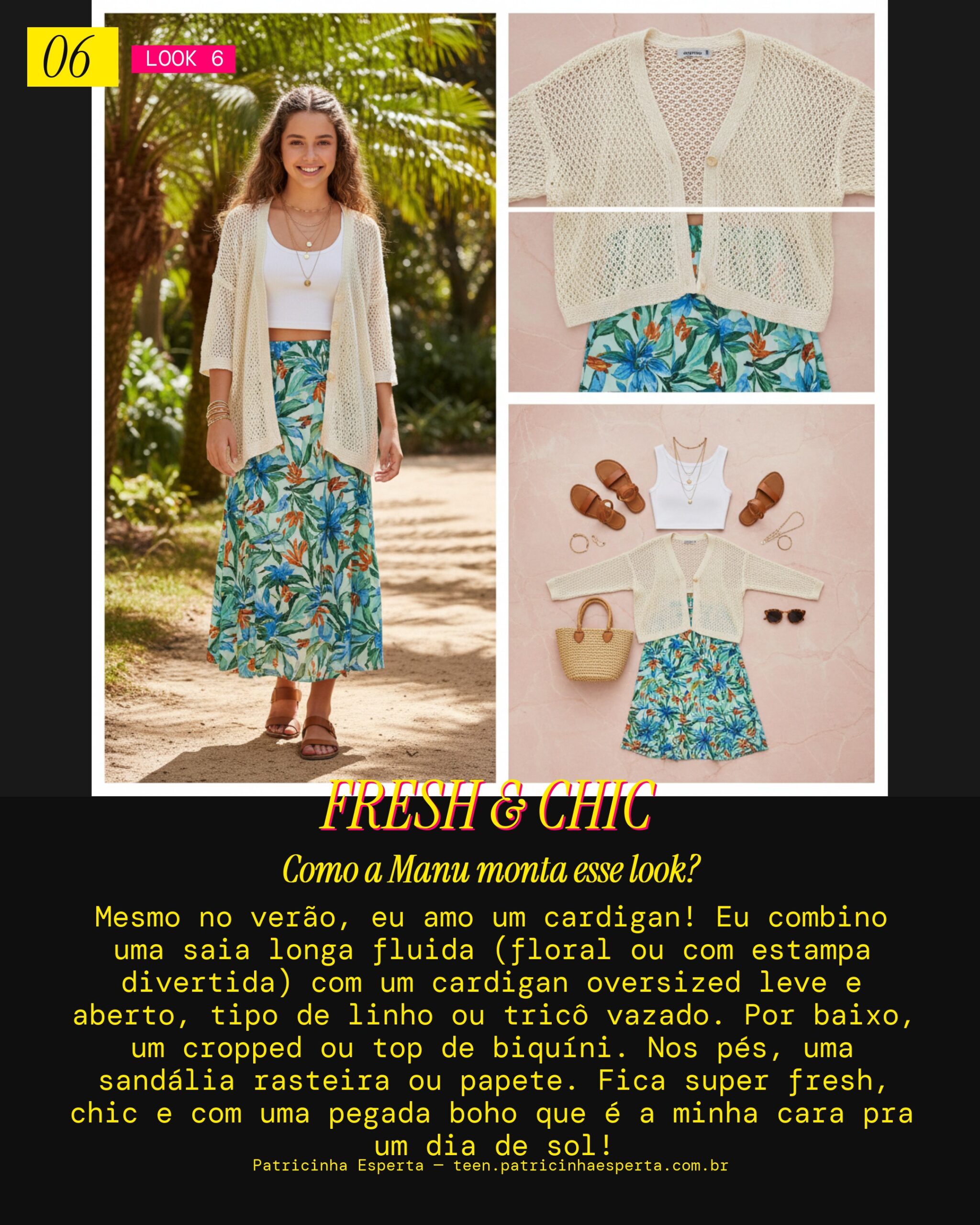 MANU RECOMENDA: Cardigan leve com saia longa fluida pra Verão