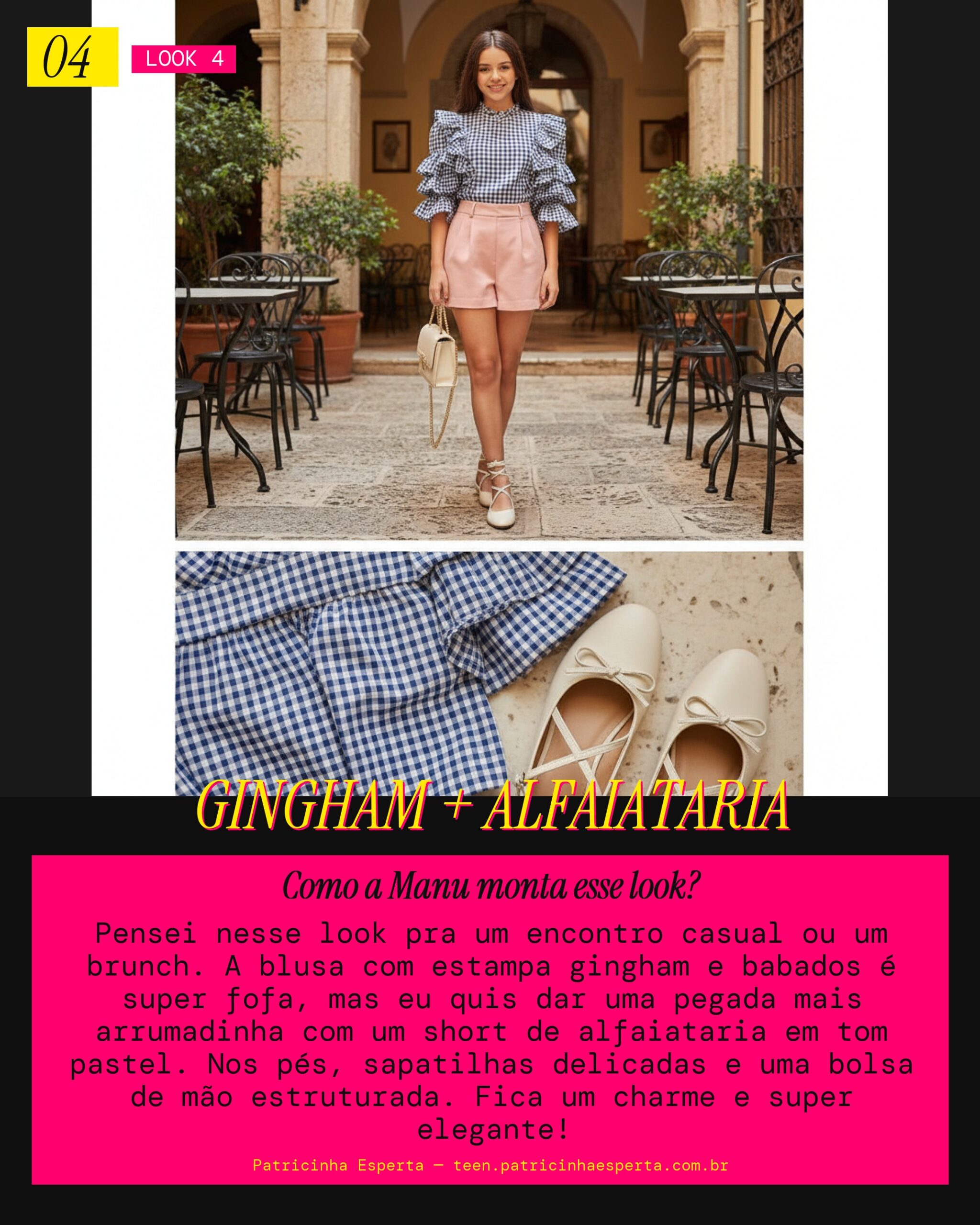 MANU RECOMENDA: Blusa Gingham com Short de Alfaiataria pra Encontro Casual