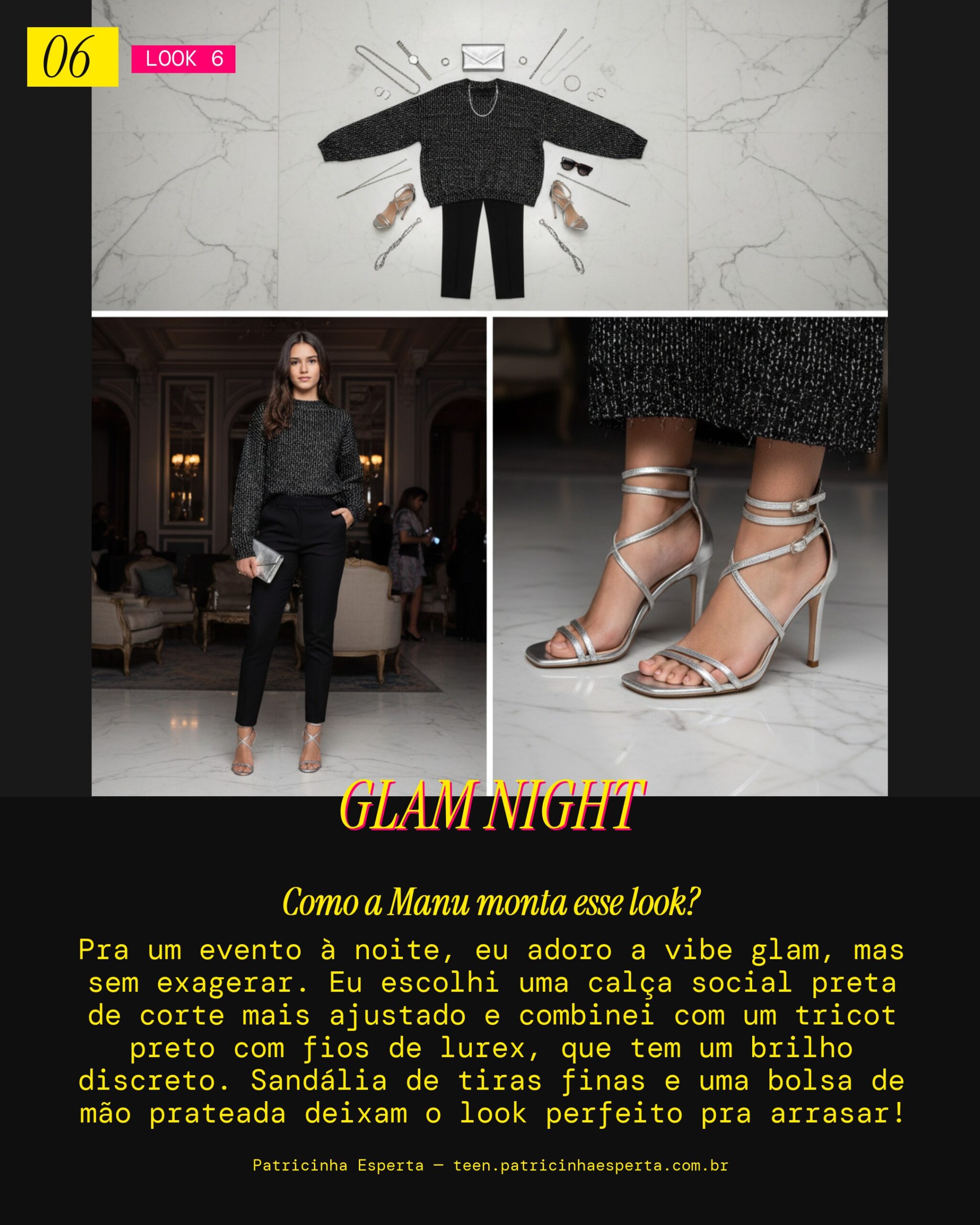 MANU RECOMENDA: Tricot com Textura Brilhosa e Calça Ajustada pra um Evento Noturno