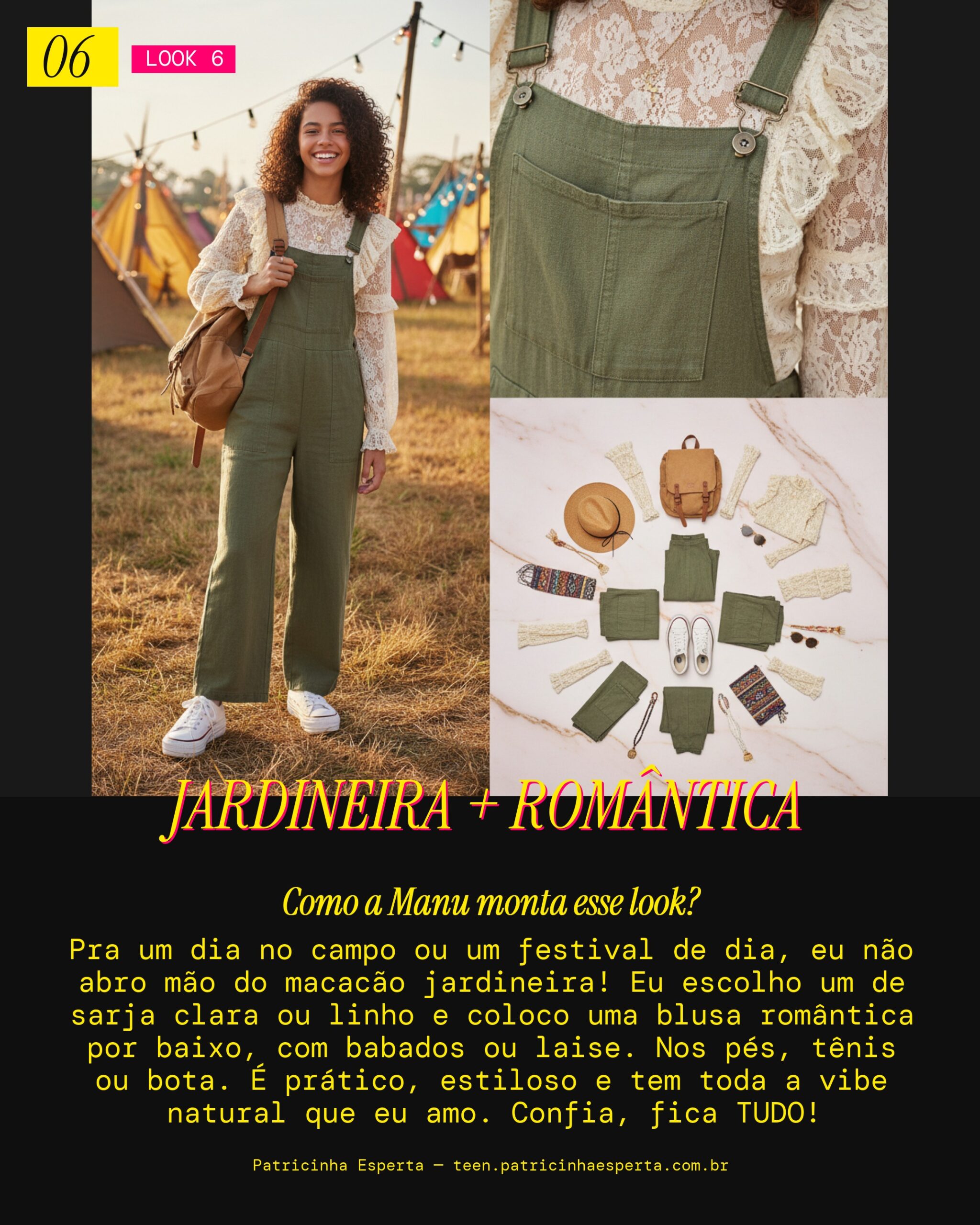 MANU RECOMENDA: Macacão Jardineira com Blusa Romântica pro Campo