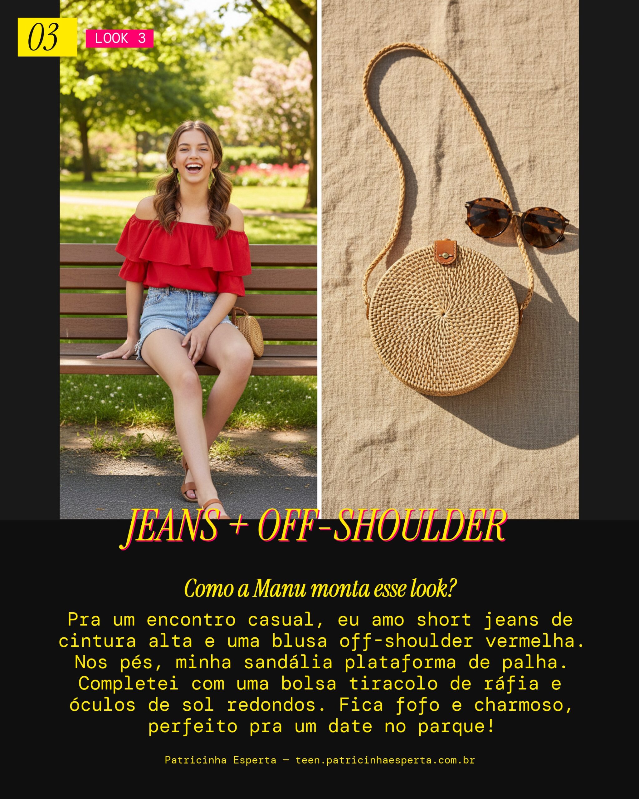 MANU RECOMENDA: Short Jeans e Blusa Off-Shoulder Vermelha Pra um Encontro Casual