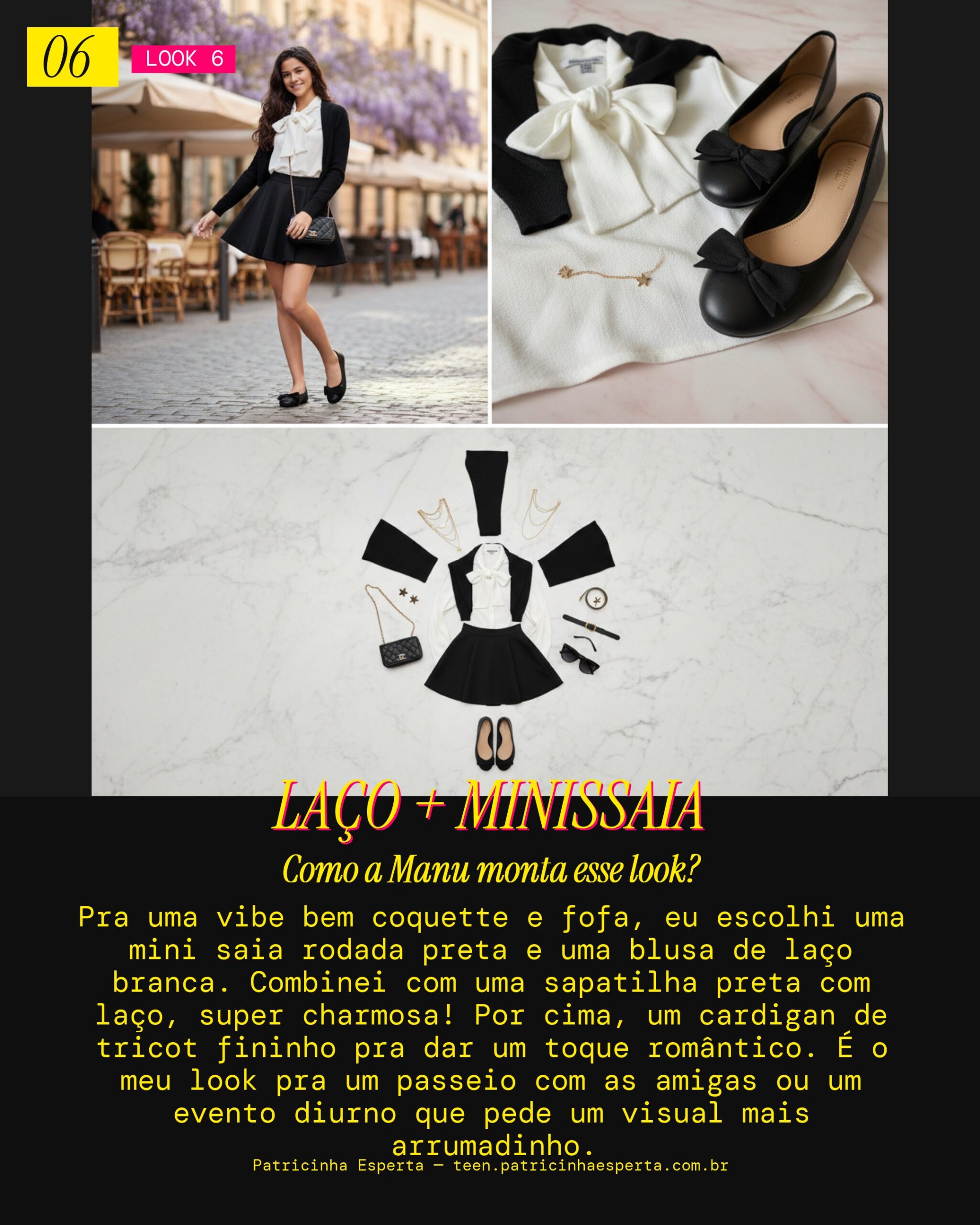 MANU RECOMENDA: Sapatilha de Laço com Mini Saia e Cardigan Coquette