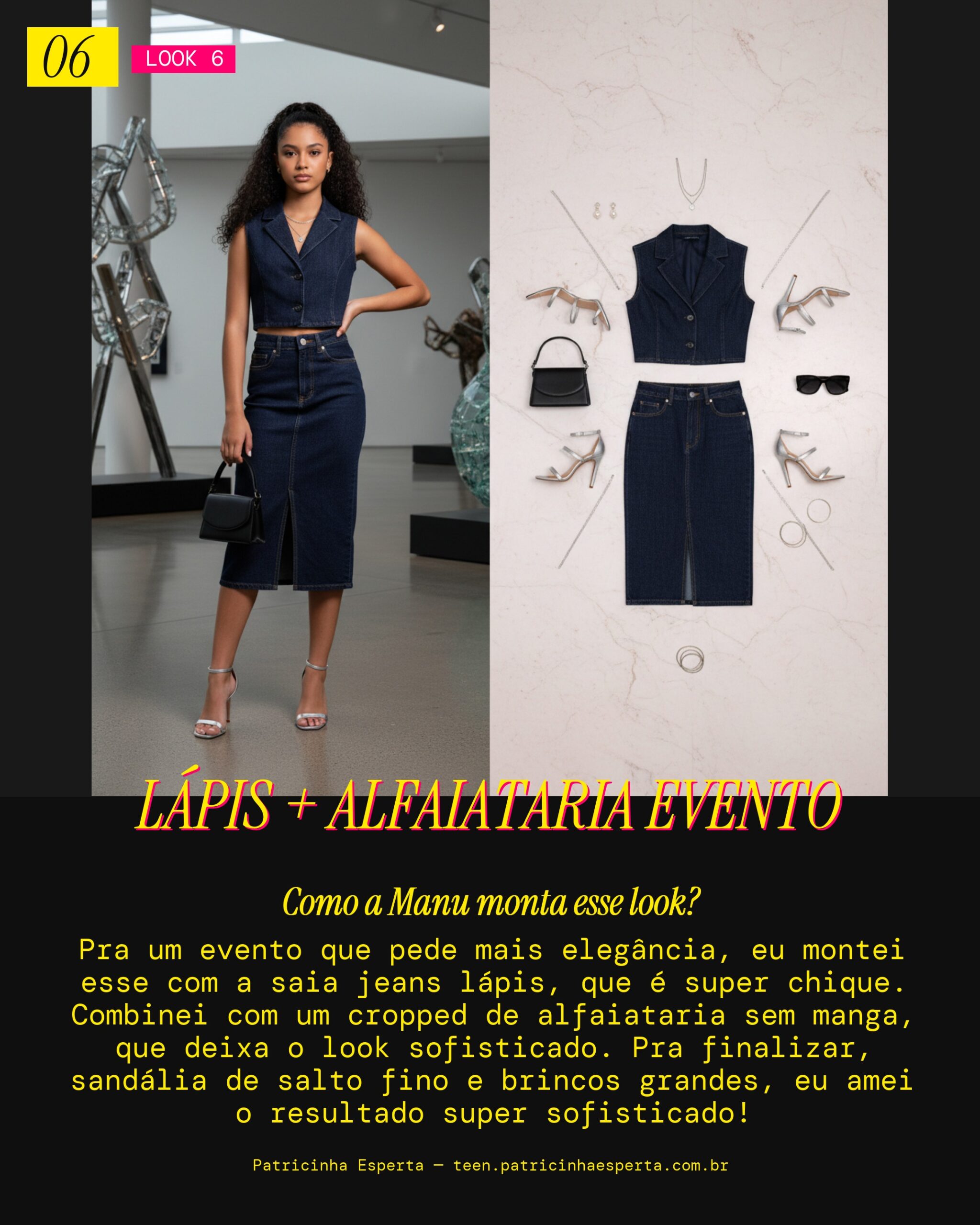 MANU RECOMENDA: Saia Jeans Lápis e Cropped de Alfaiataria pra Evento