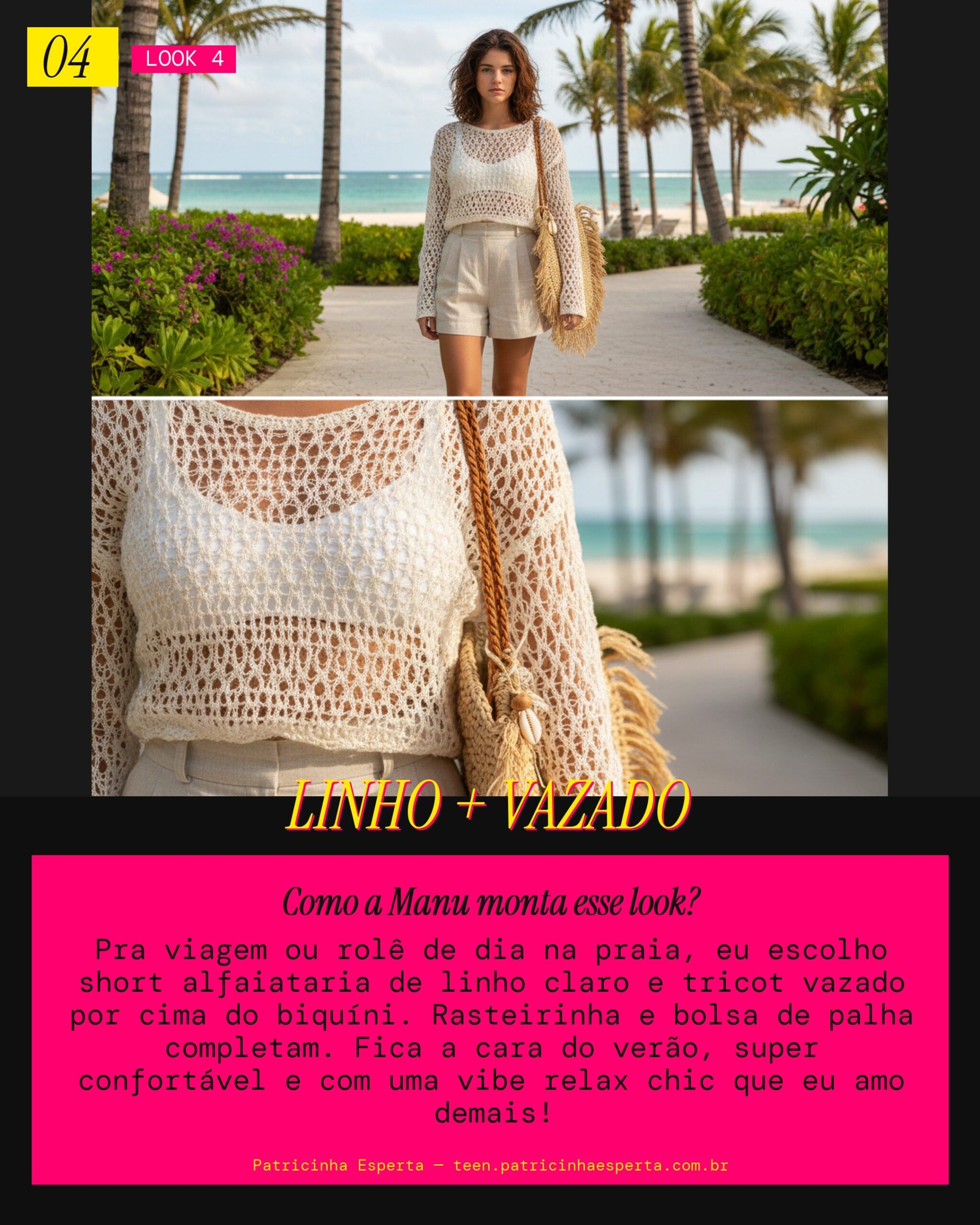 MANU RECOMENDA: Short Alfaiataria de Linho com Tricot Vazado pra Viagem e Lazer