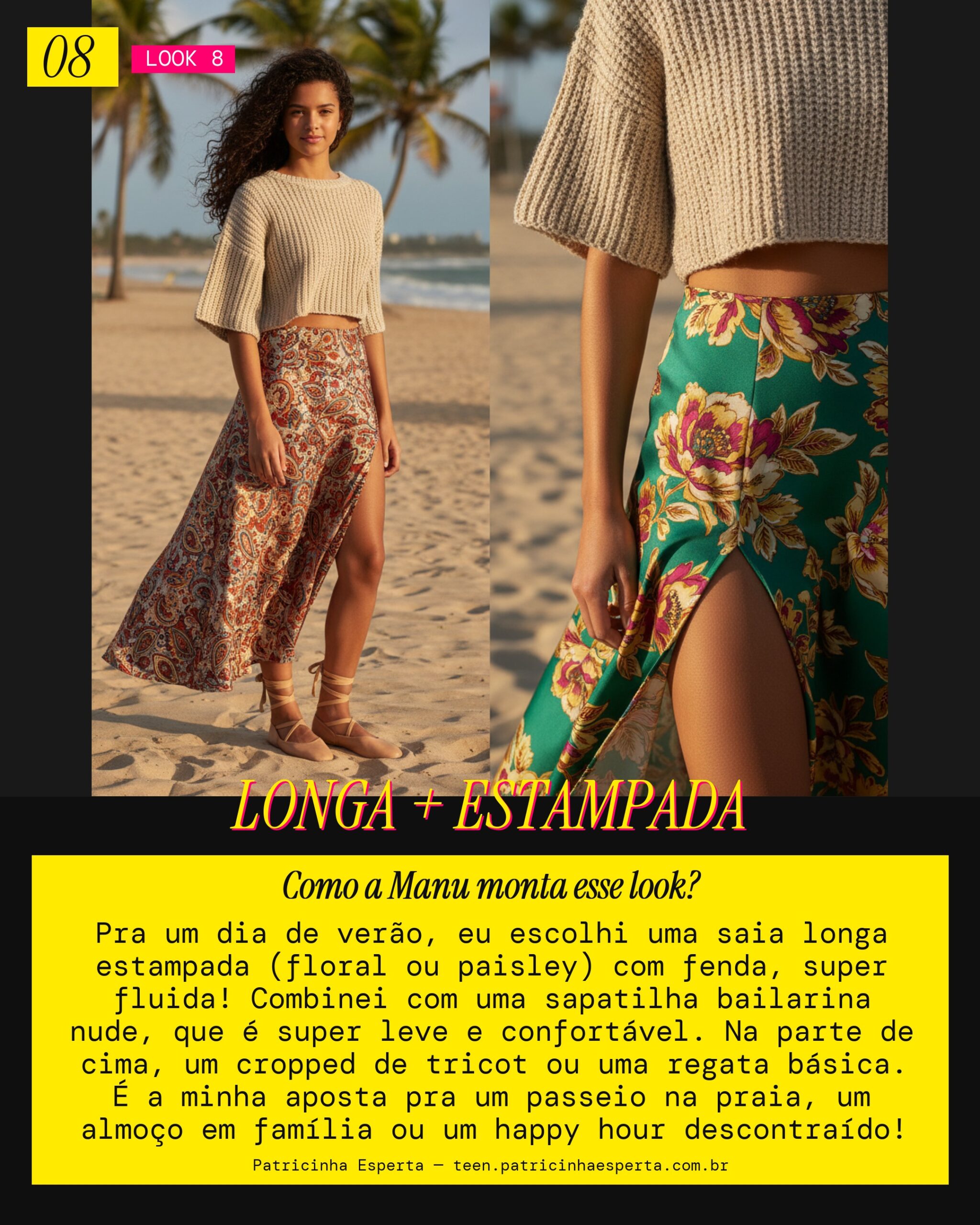 MANU RECOMENDA: Sapatilha com Saia Longa Estampada para Verão