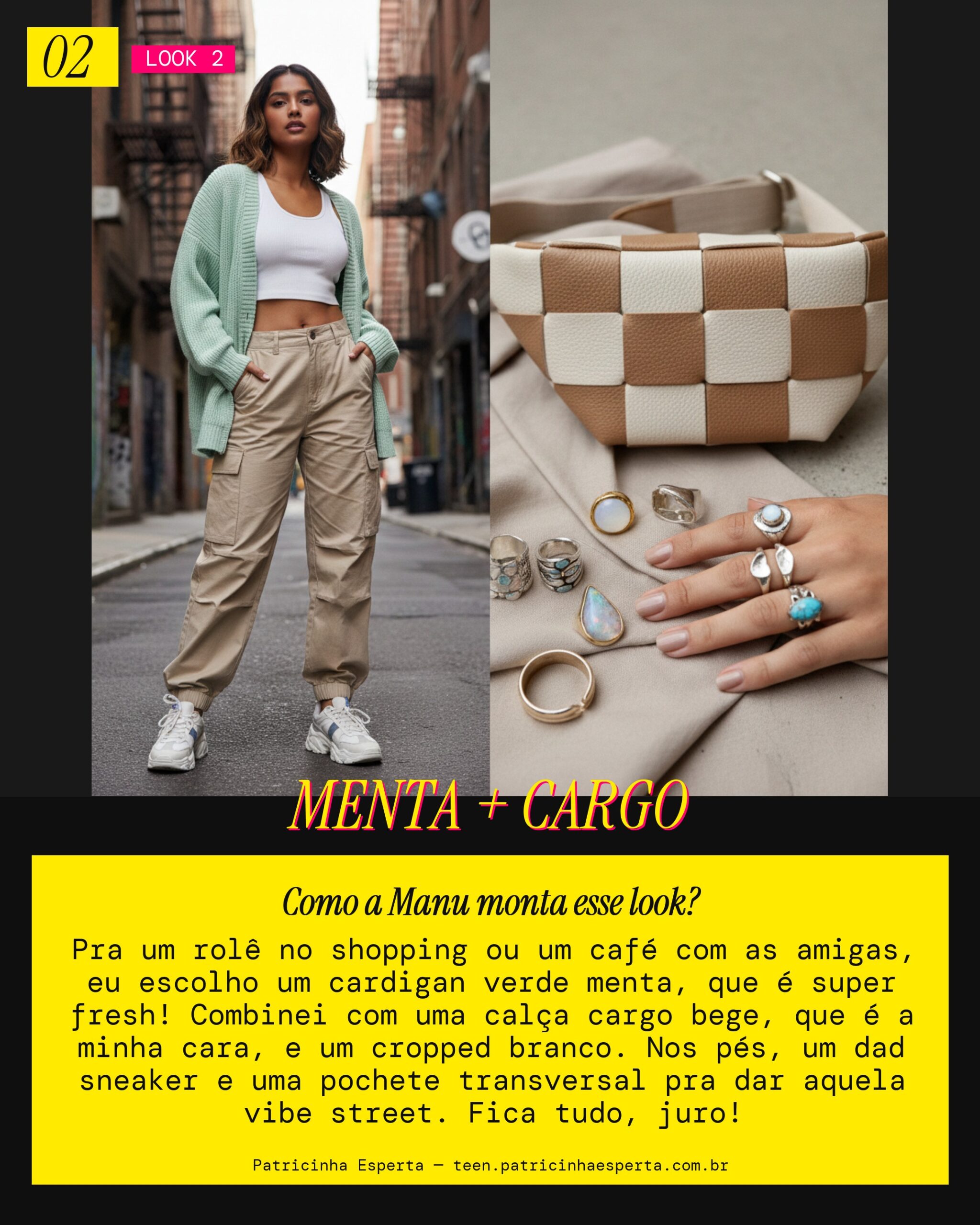 MANU RECOMENDA: Cardigan Verde Menta e Calça Cargo Pro Rolê