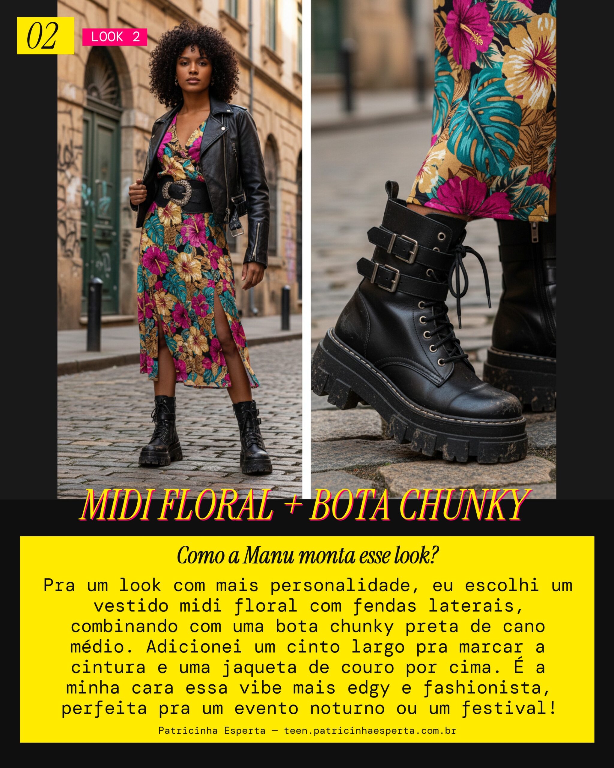 MANU RECOMENDA: Midi Floral com Bota Chunky Pra Uma Vibe Edgy e Cool