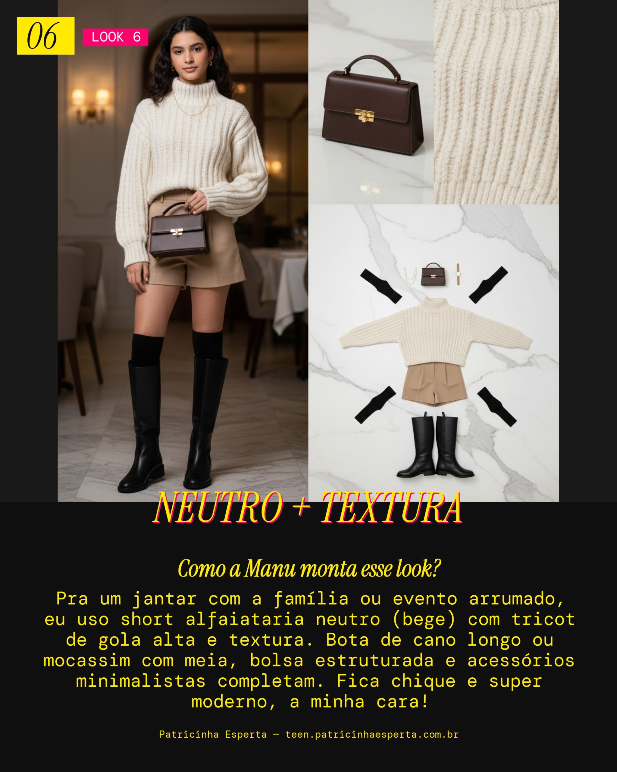MANU RECOMENDA: Short Alfaiataria Neutro com Tricot Texturizado pra um Jantar Especial