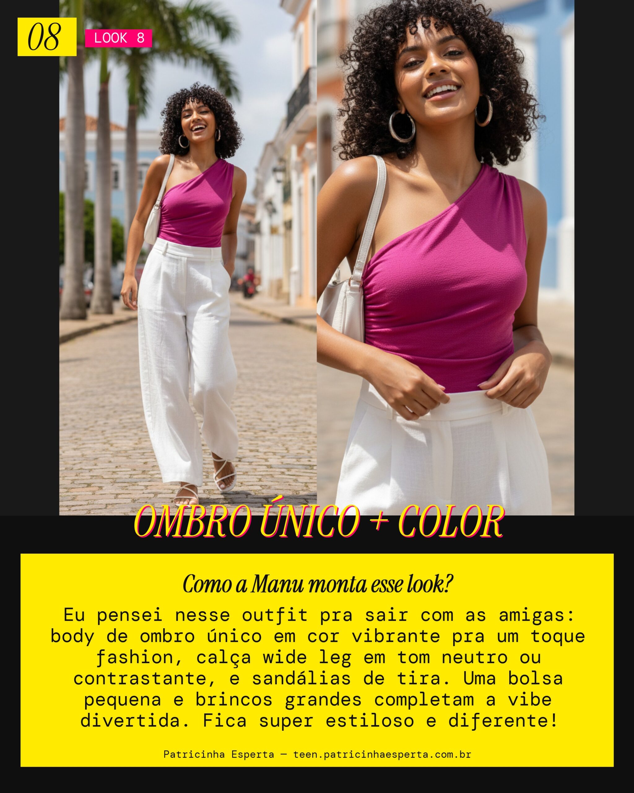 MANU RECOMENDA: Body Ombro Único com Wide Leg Colorida pra Sair
