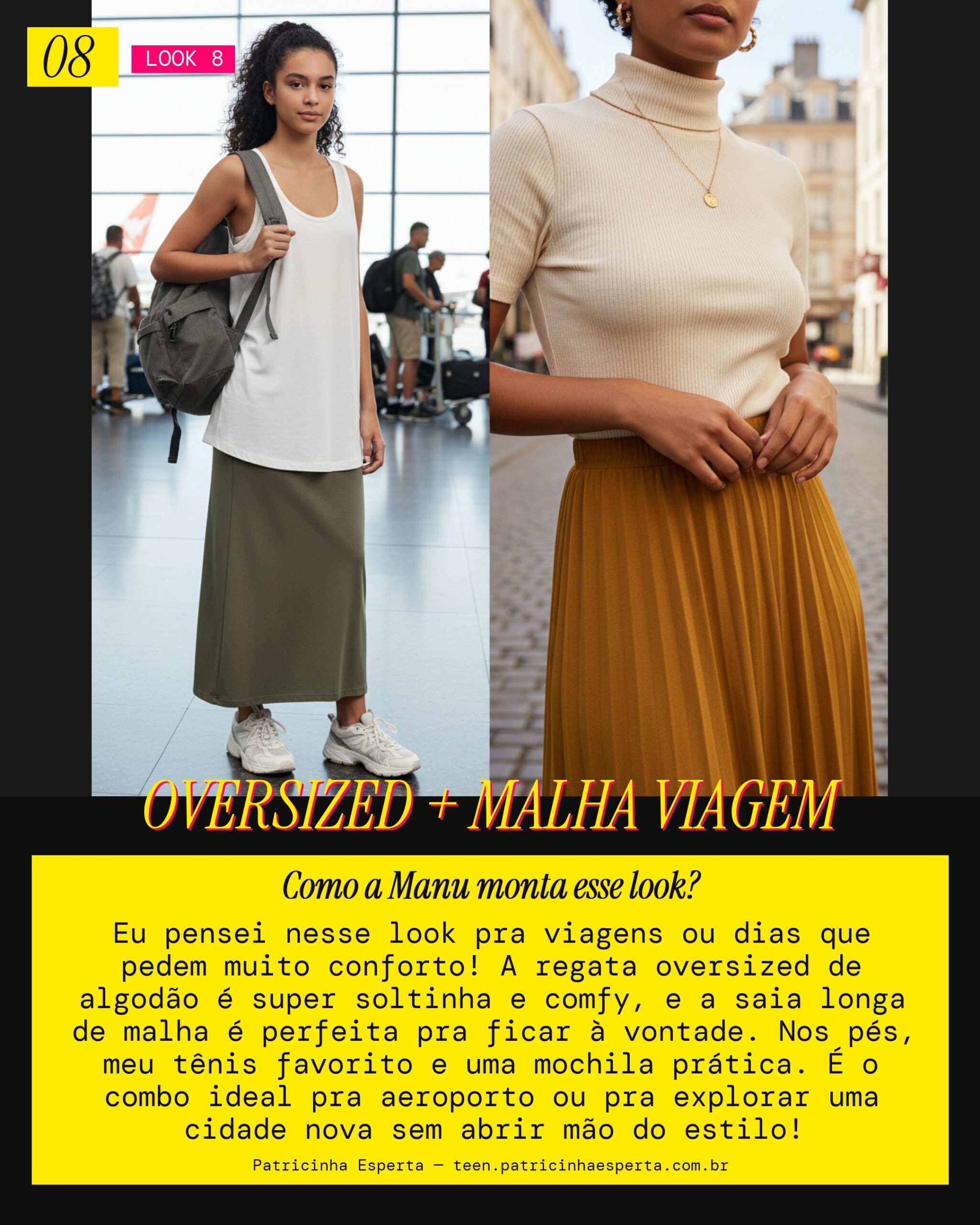MANU RECOMENDA: Regata Oversized e Saia Malha Pra Uma Viagem Confortável