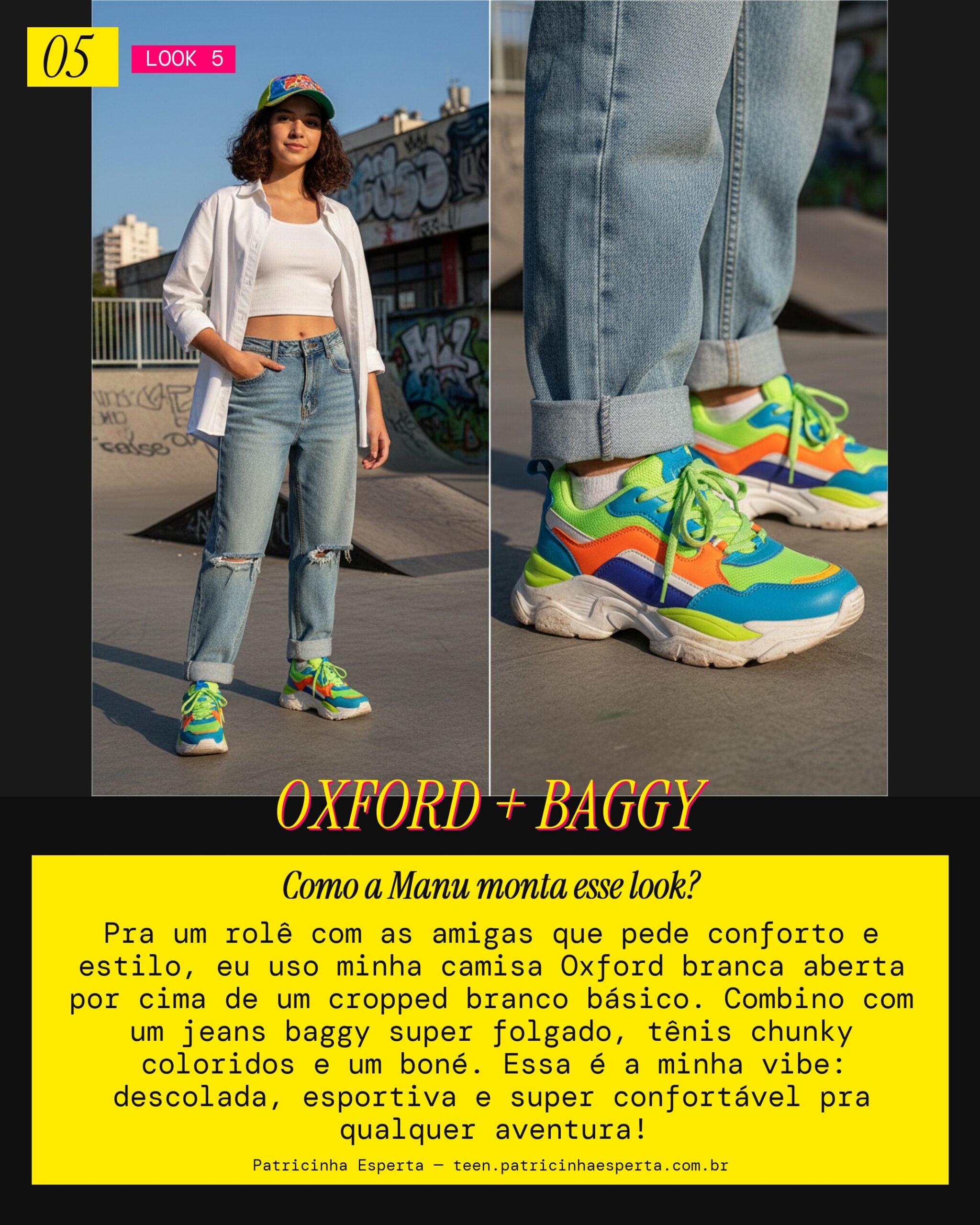 MANU RECOMENDA: Camisa Oxford e Jeans Baggy pra um Rolê Esportivo