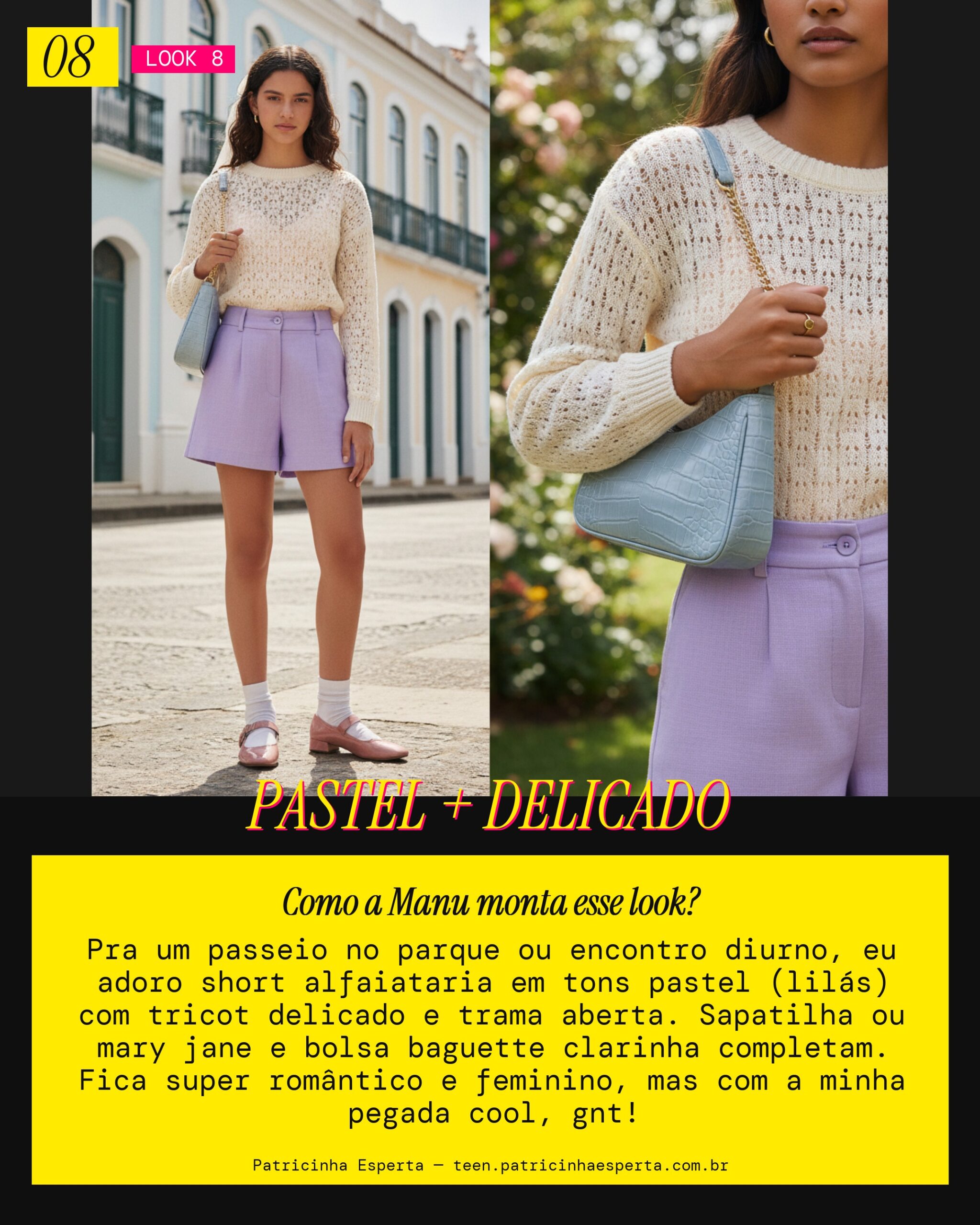 MANU RECOMENDA: Short Alfaiataria Pastel com Tricot Delicado pra um Passeio no Fim de Tarde