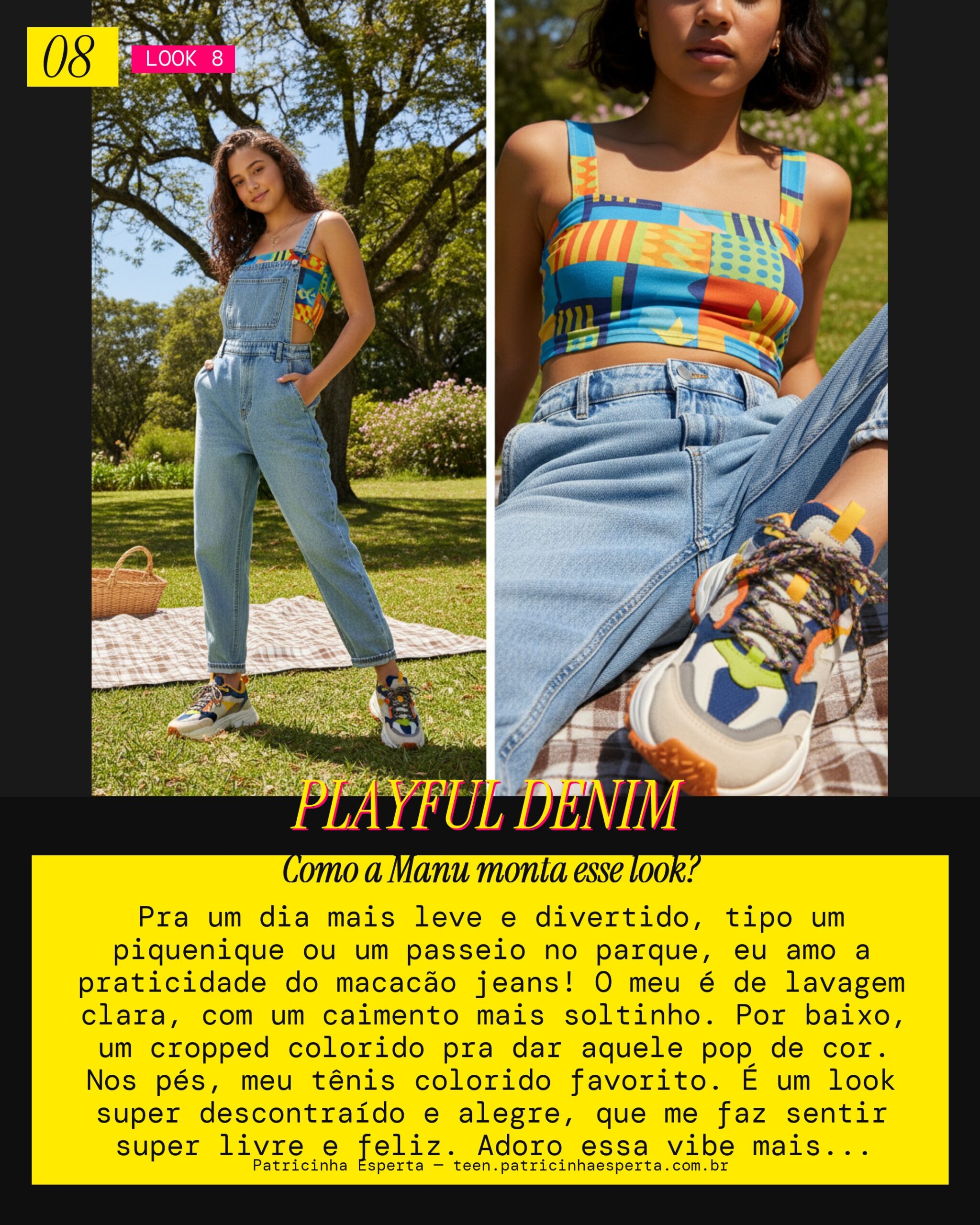 MANU RECOMENDA: Macacão Jeans com Tênis Colorido pra um Dia Leve