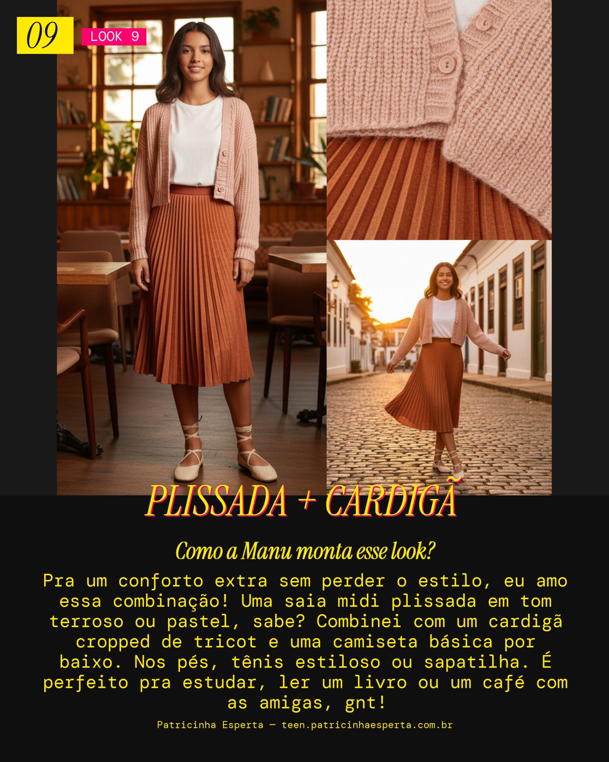 MANU RECOMENDA: Saia Midi Plissada e Cardigã Cropped pra Conforto