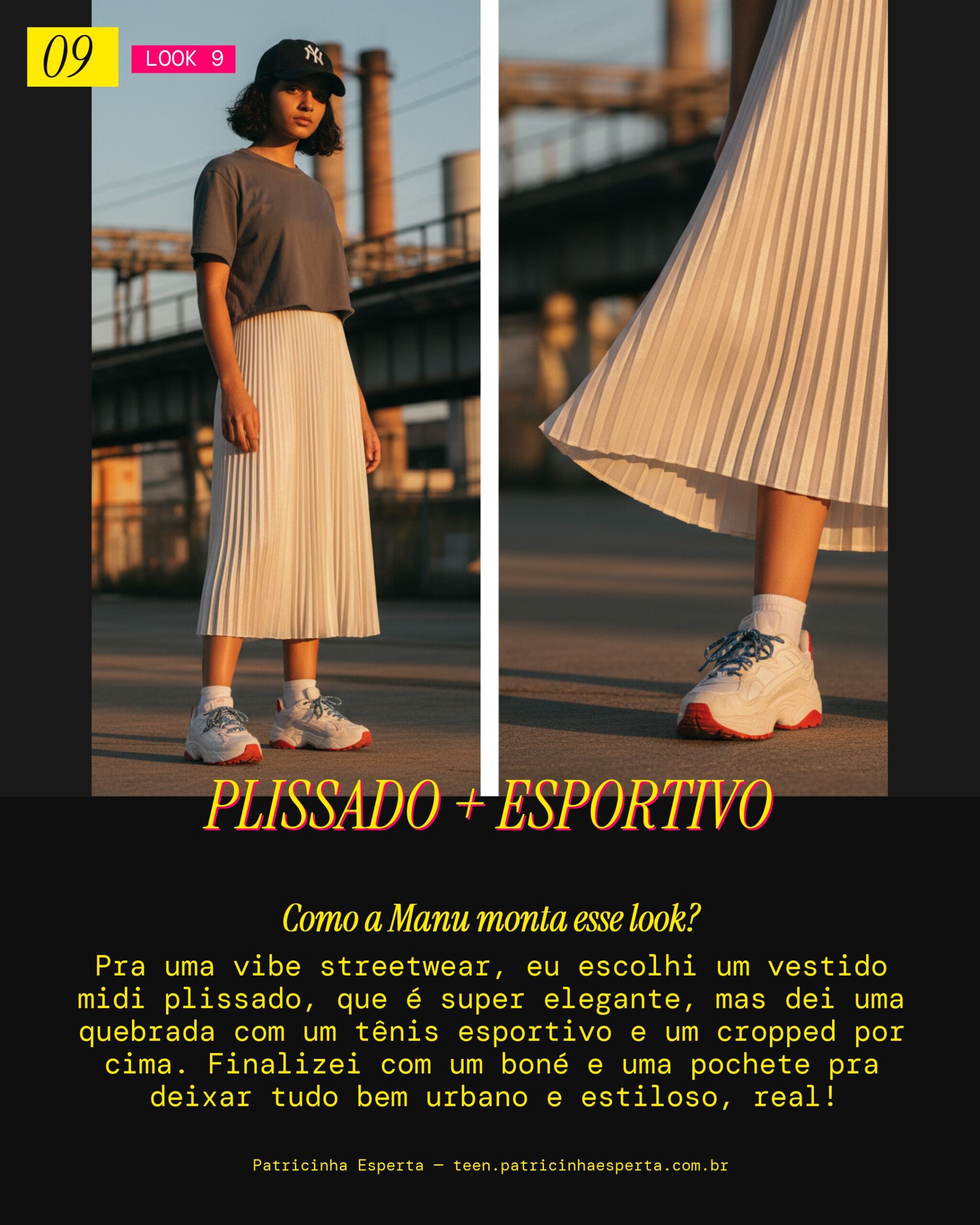 MANU RECOMENDA: Midi Plissado com Tenis Esportivo pra uma Vibe Streetwear