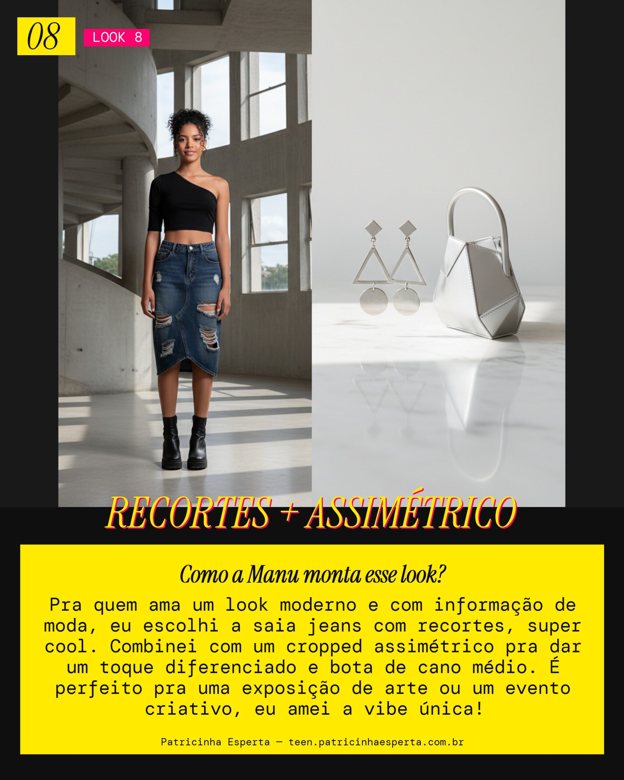 MANU RECOMENDA: Saia Jeans com Recortes e Cropped Assimétrico Moderna