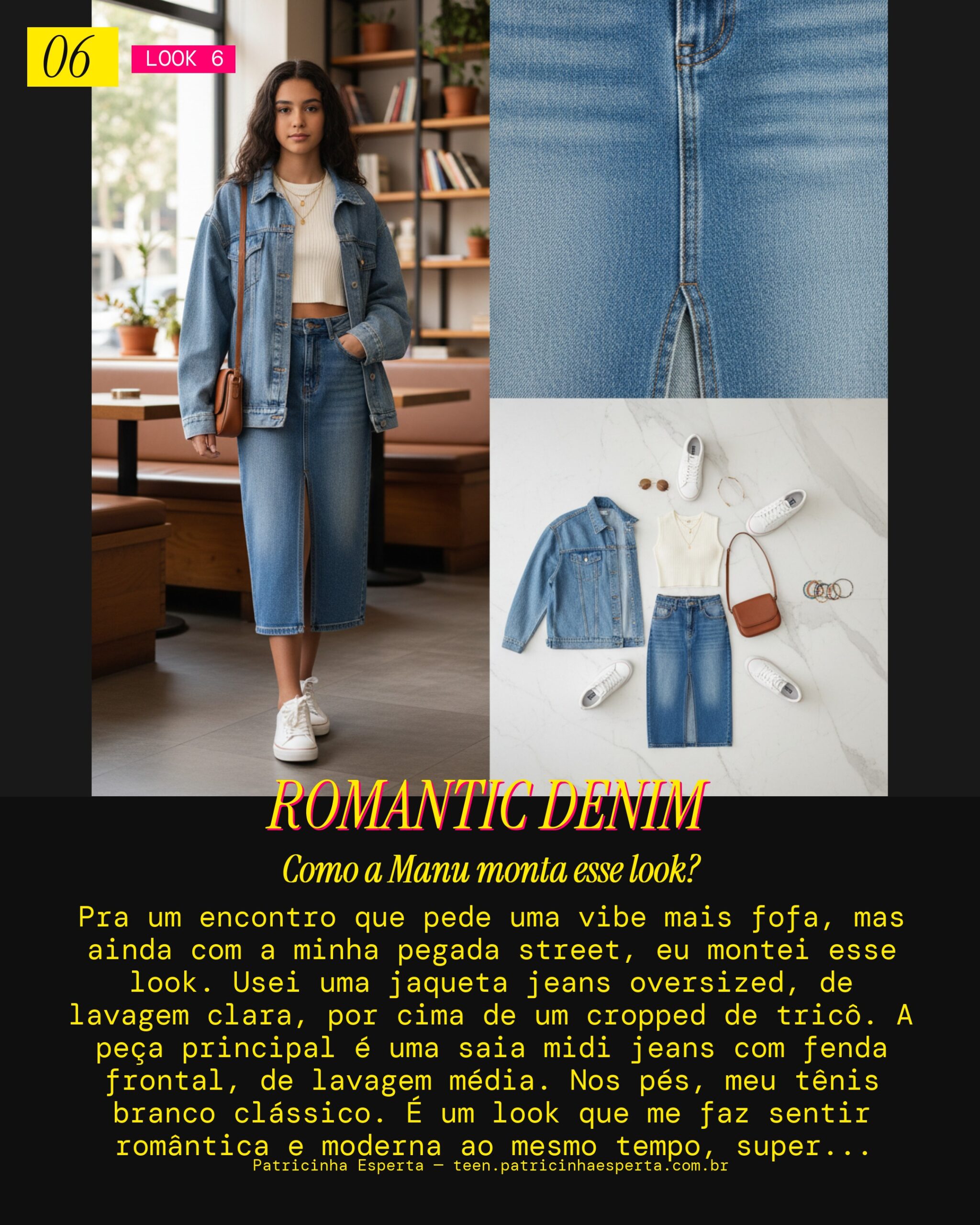 MANU RECOMENDA: Jaqueta Jeans Oversized e Saia Midi Jeans pra um Encontro
