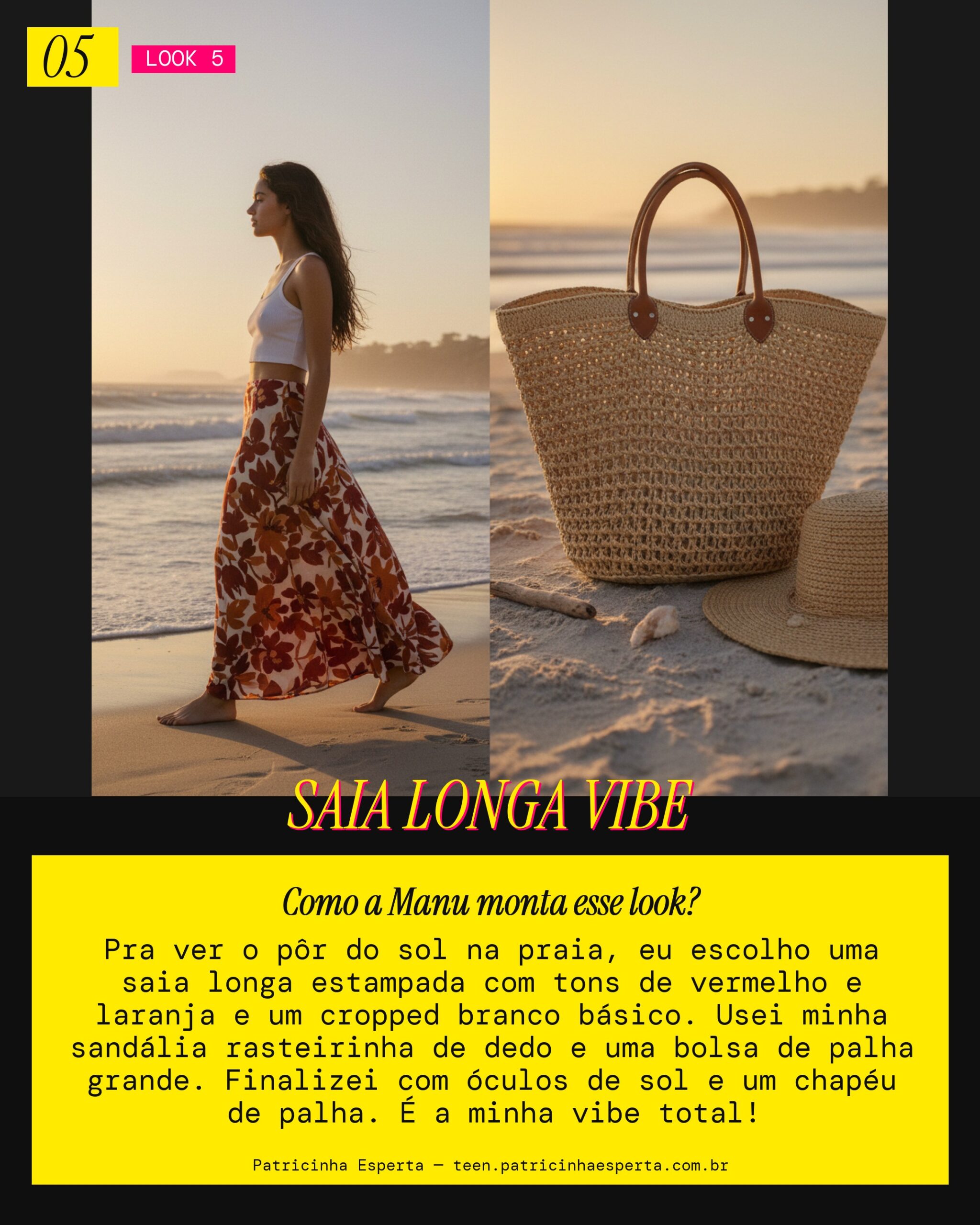 MANU RECOMENDA: Saia Longa Estampada e Cropped Branco Pra Ver o Pôr do Sol