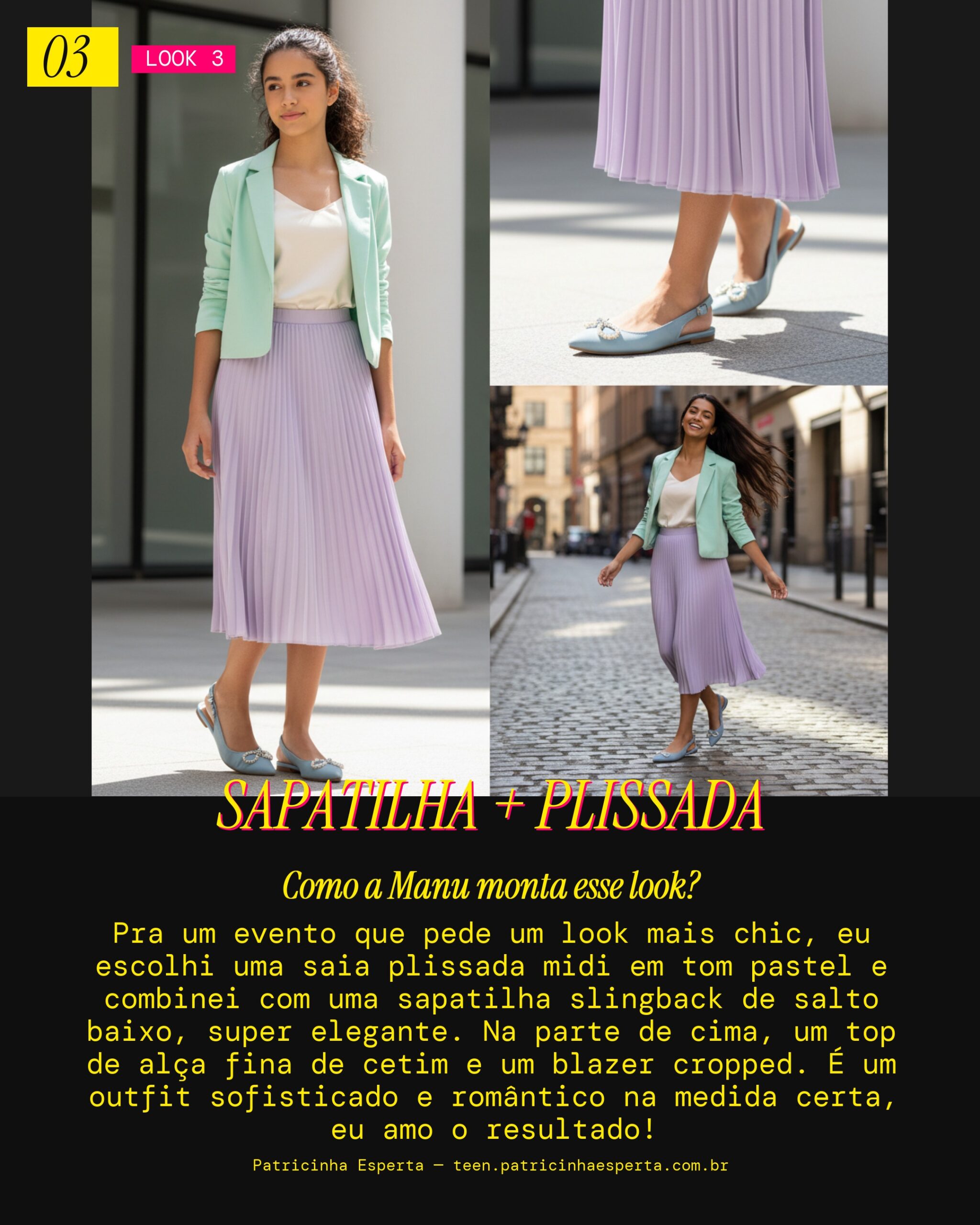 MANU RECOMENDA: Sapatilha com Saia Plissada Midi pra Evento Especial