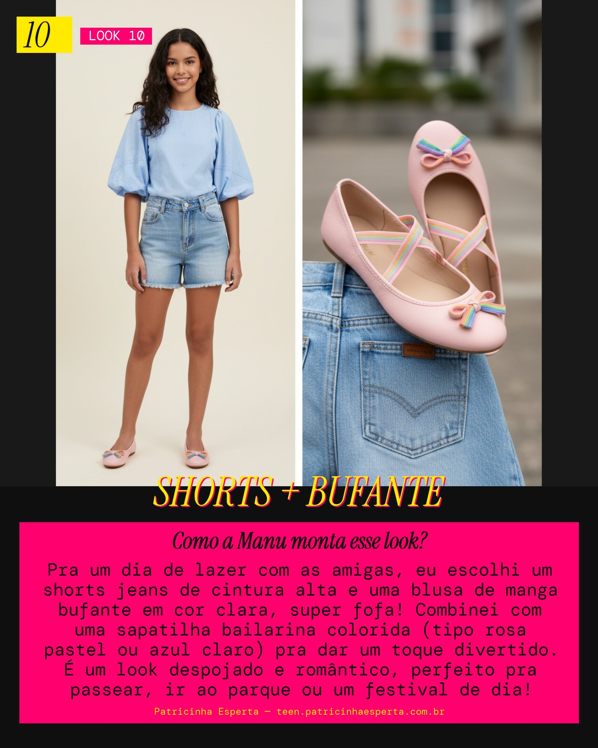 MANU RECOMENDA: Sapatilha com Shorts Jeans e Blusa de Manga Bufante pra Lazer