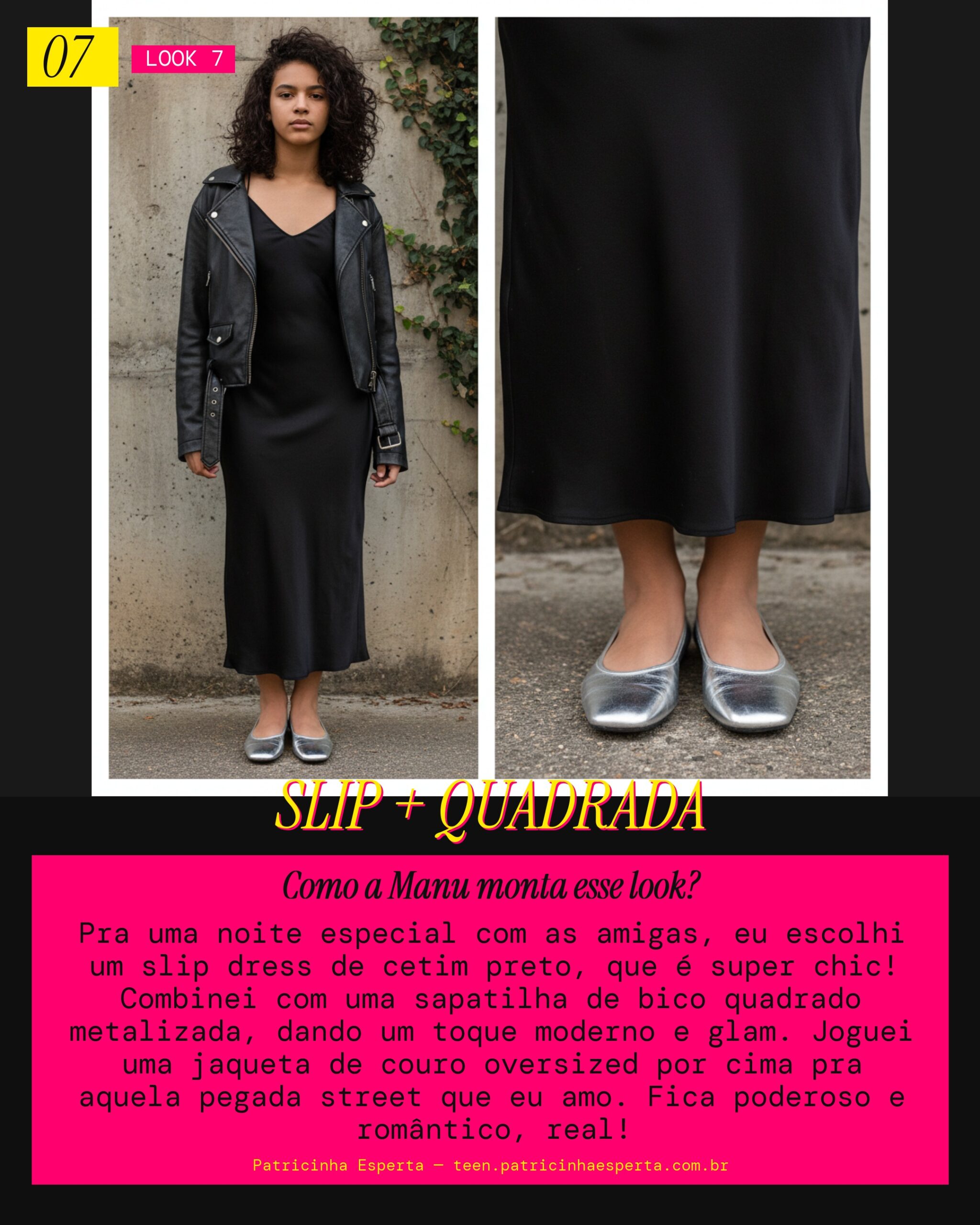 MANU RECOMENDA: Sapatilha Bico Quadrado com Vestido Slip Dress para Noite