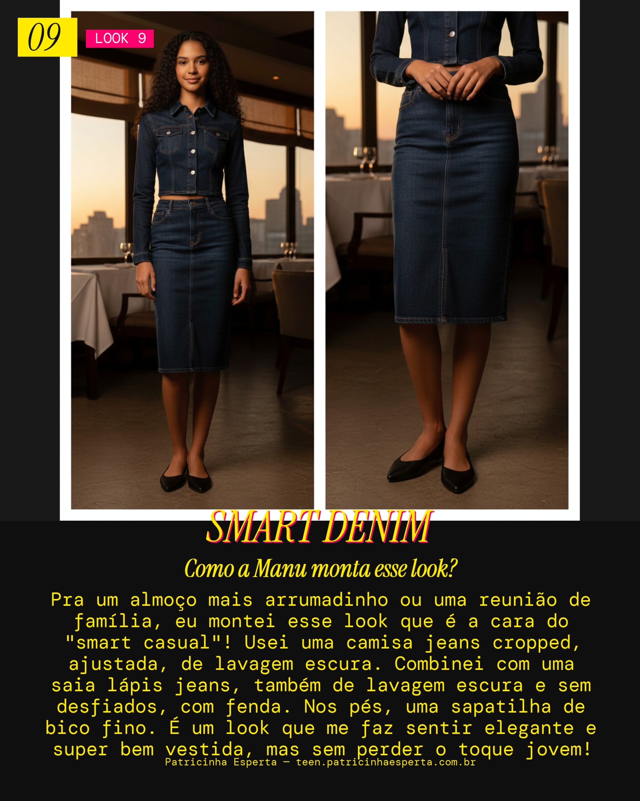 MANU RECOMENDA: Camisa Jeans Cropped e Saia Lápis Jeans pra um Almoço