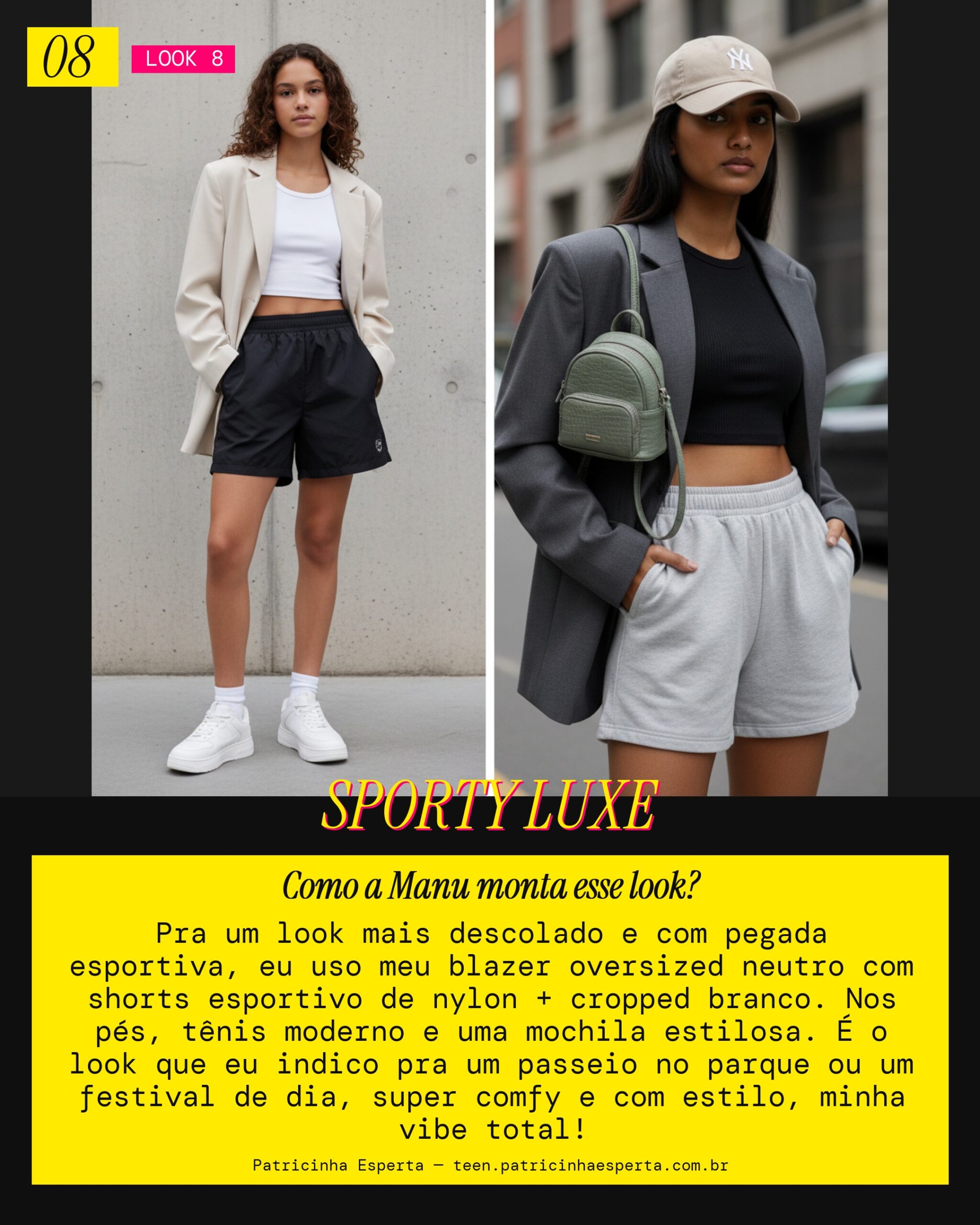 MANU RECOMENDA: Blazer Oversized com Shorts Esportivo e Cropped