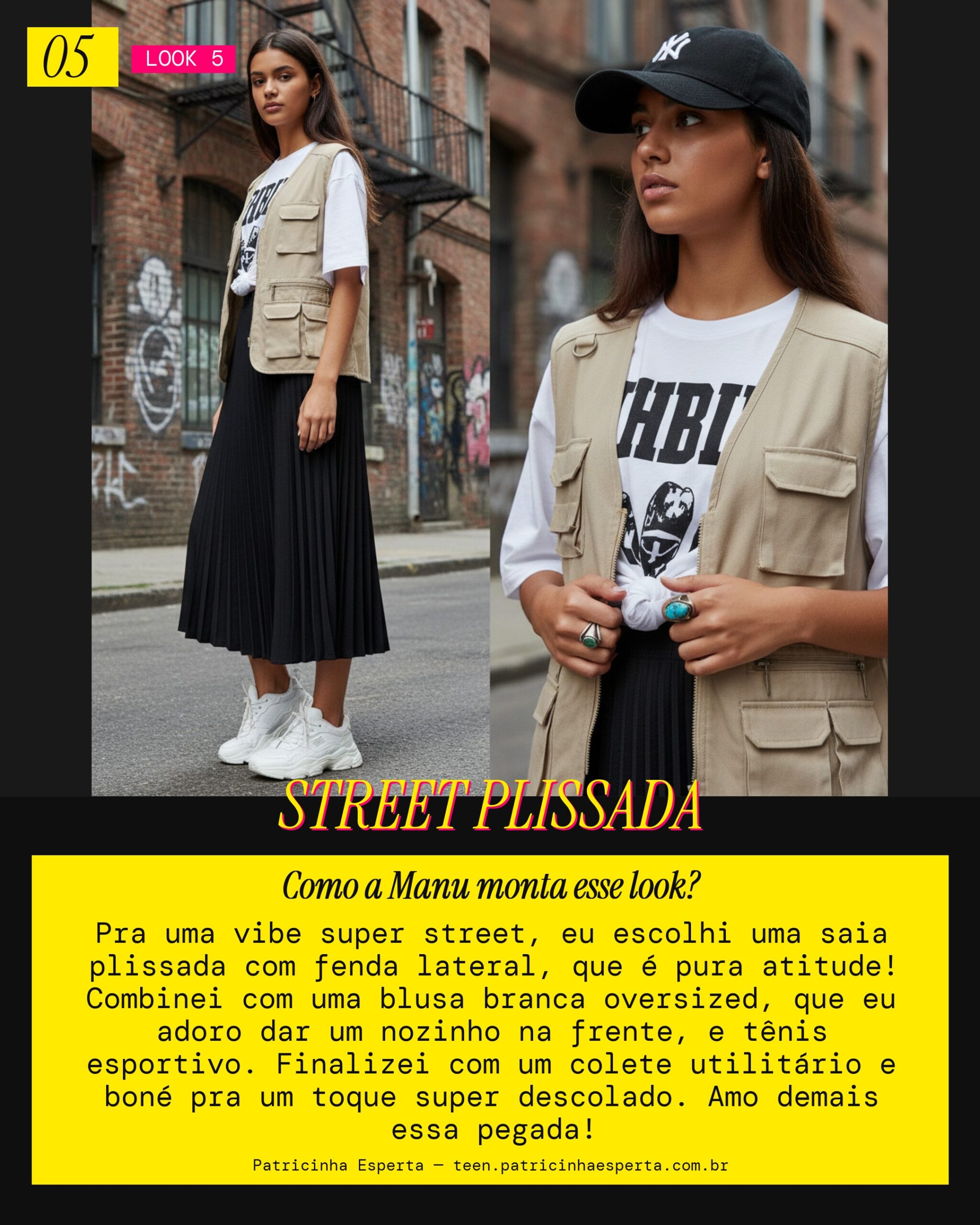 MANU RECOMENDA: Saia Plissada com Fenda e Blusa Oversized pra Vibe Streetwear