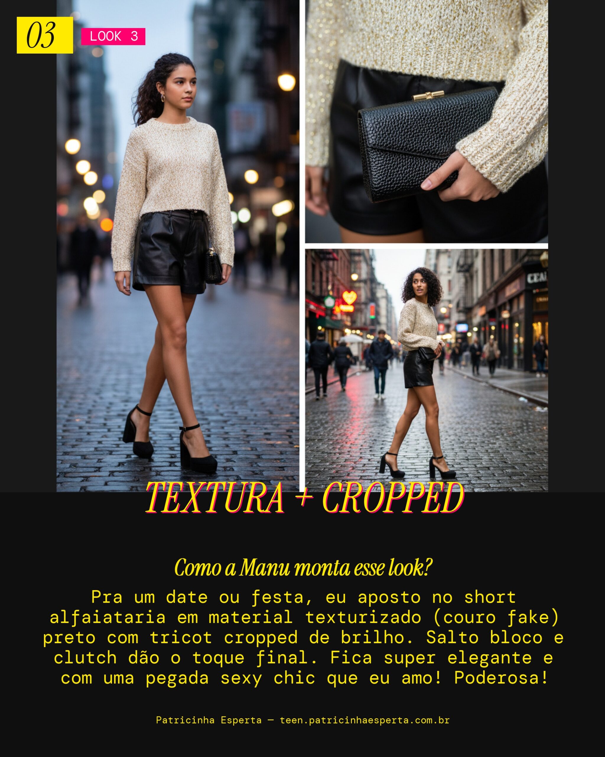 MANU RECOMENDA: Short Alfaiataria em Material Texturizado com Tricot Cropped pra um Encontro