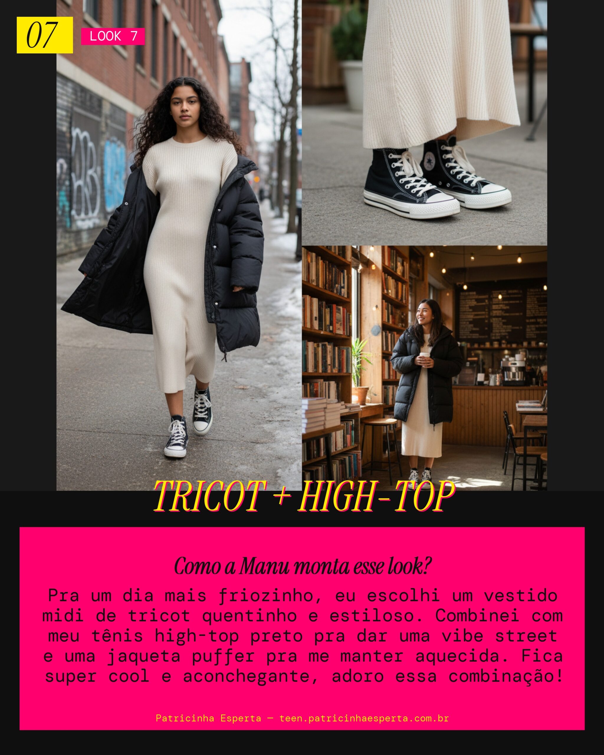 MANU RECOMENDA: Midi de Tricot com Tenis High-Top pra um Dia Frio Cool