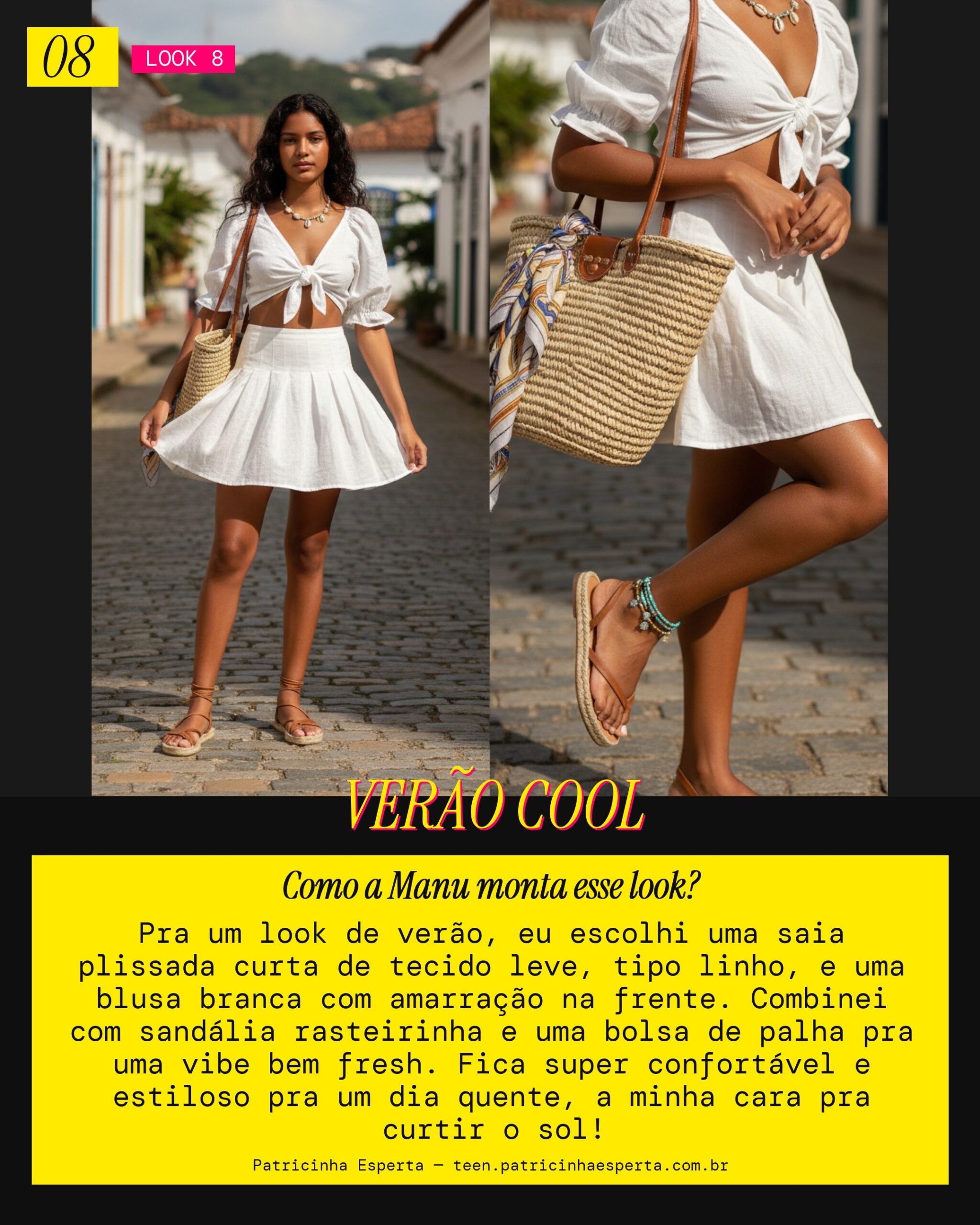 MANU RECOMENDA: Saia Plissada Curta e Blusa com Amarração Pra um Verão Fresco