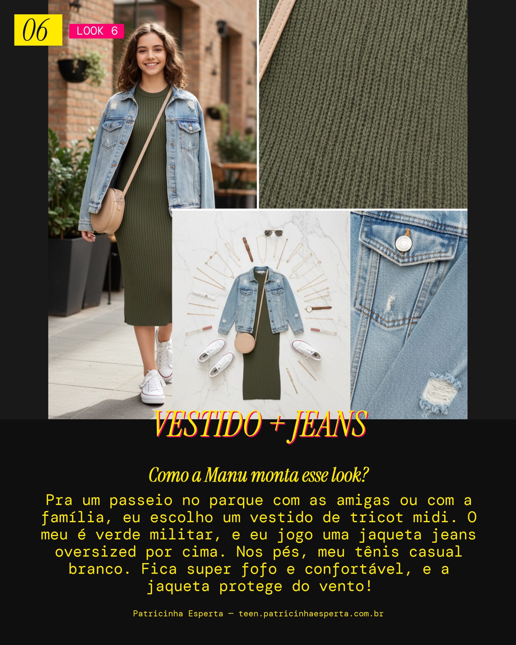 MANU RECOMENDA: Vestido de Tricot com Jaqueta Jeans pro Parque
