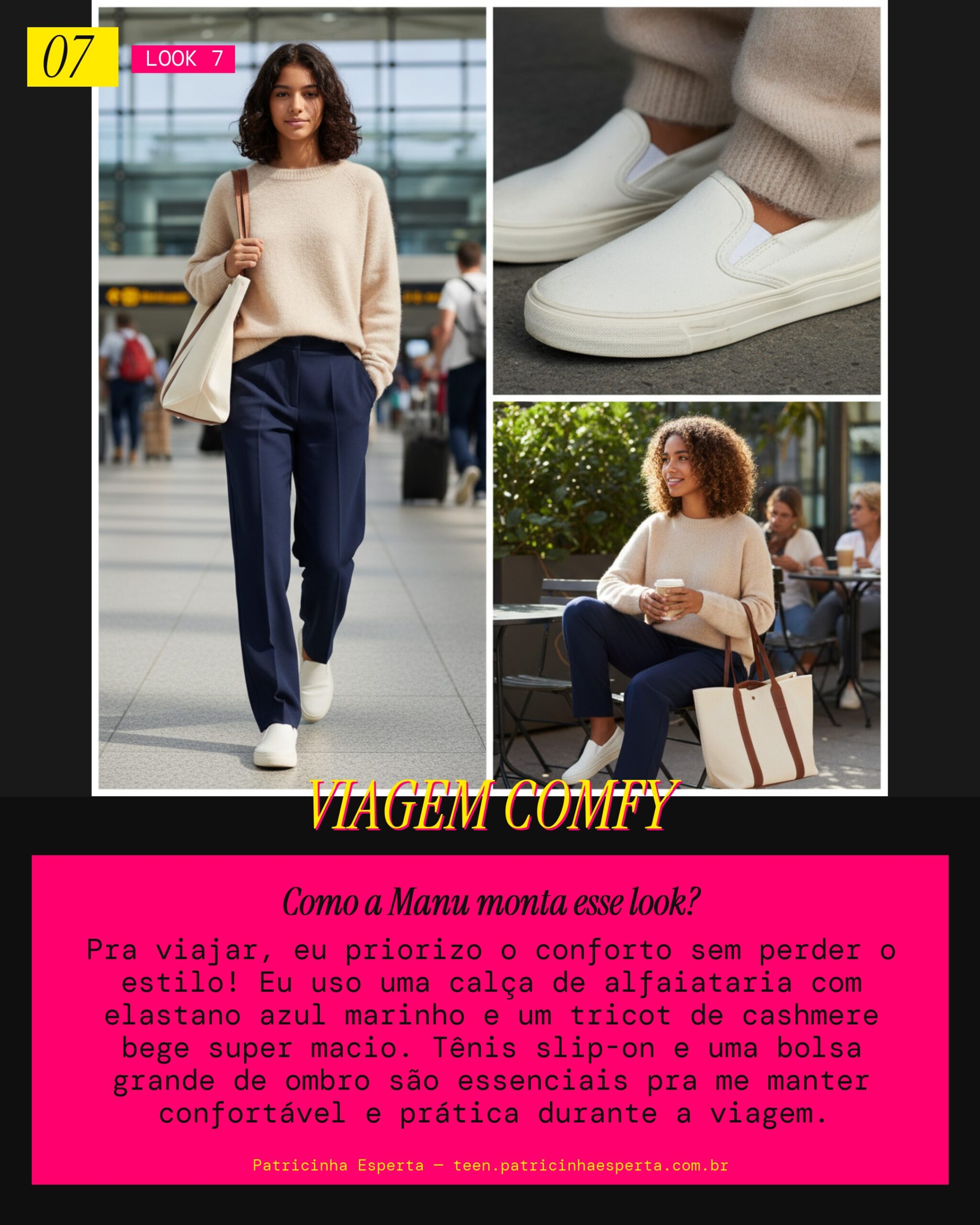 MANU RECOMENDA: Tricot de Cashmere com Calça de Alfaiataria e Tênis Slip-On pra Viagem