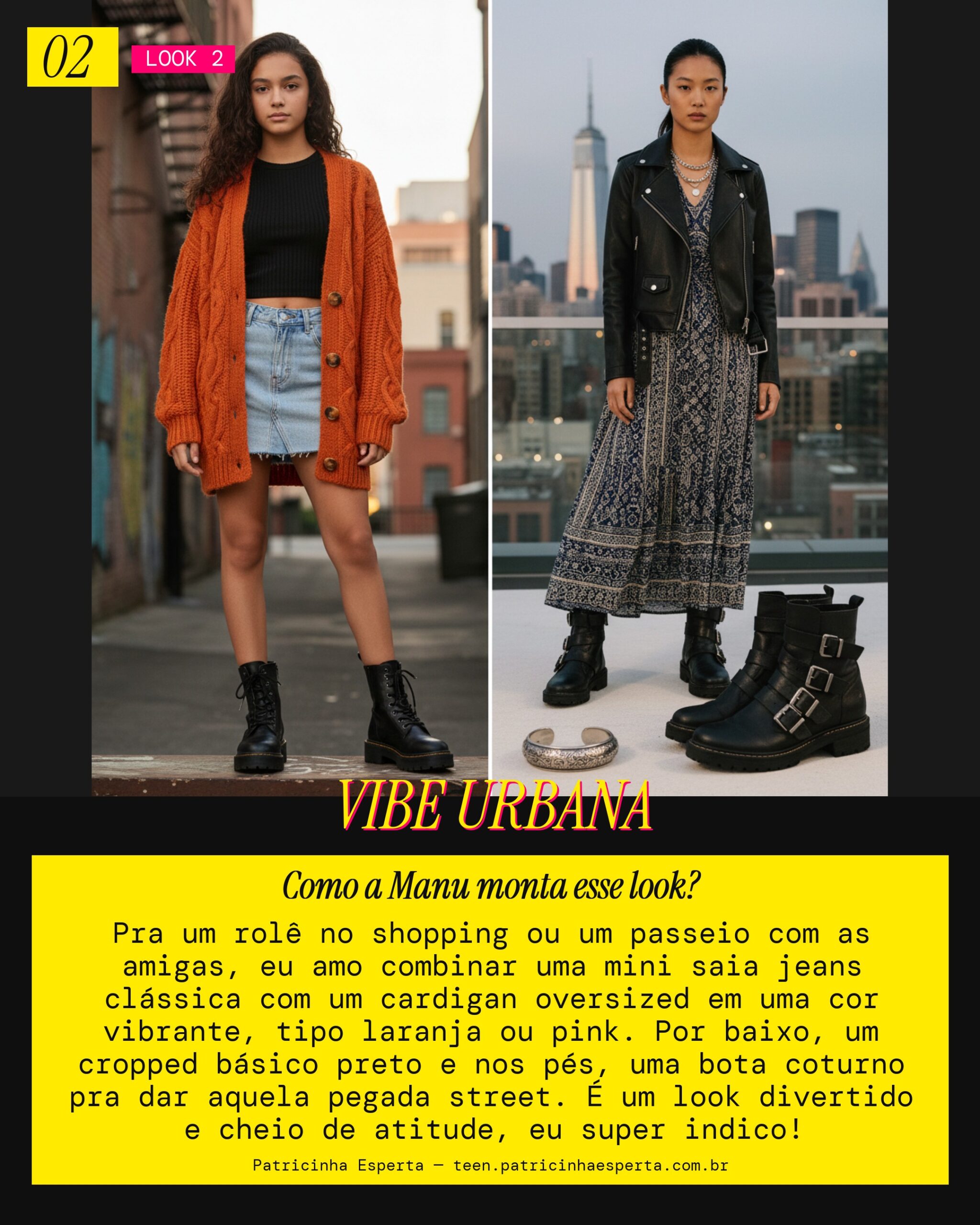 MANU RECOMENDA: Cardigan vibrante com mini saia jeans pra um Passeio
