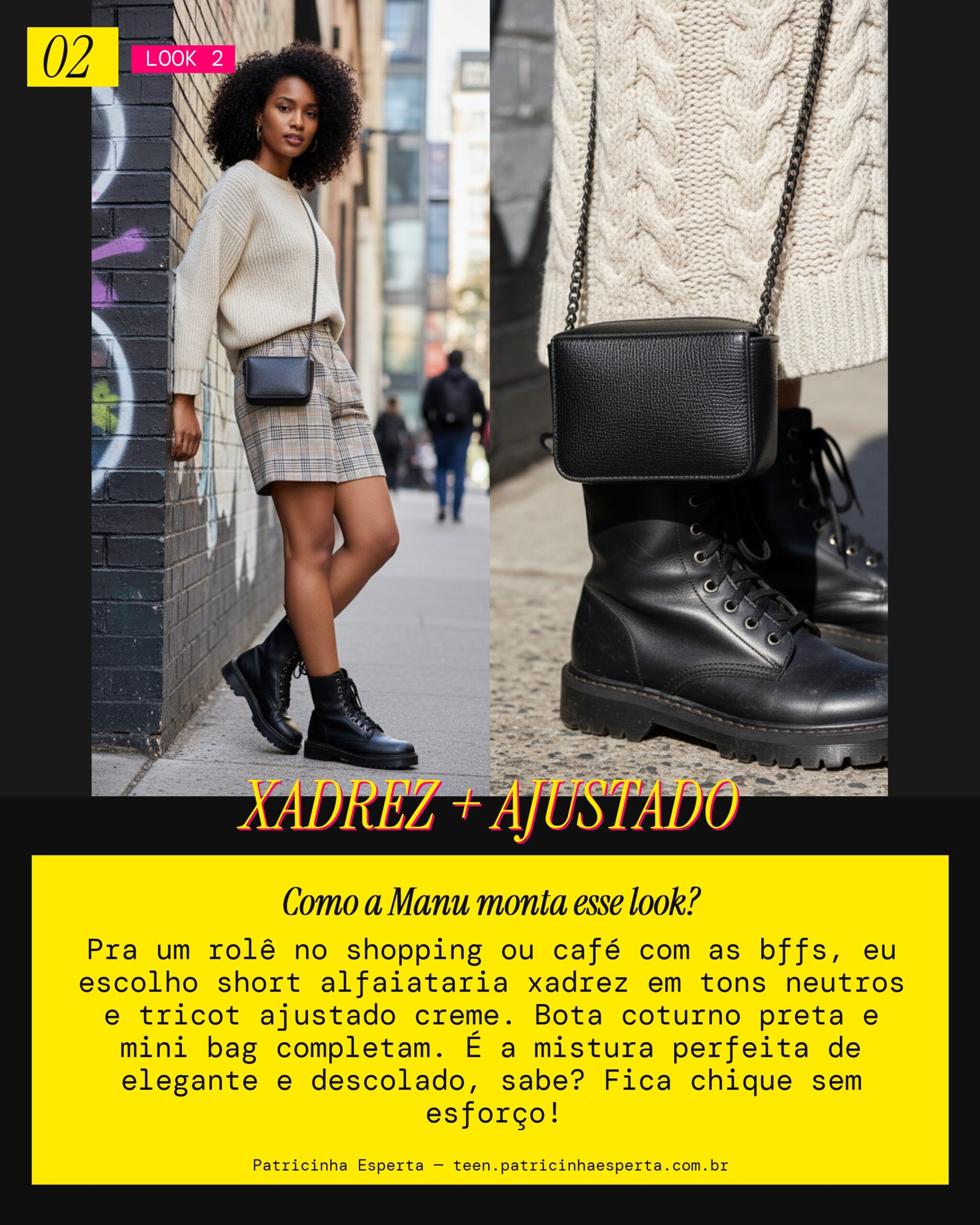 MANU RECOMENDA: Short Alfaiataria Xadrez com Tricot Ajustado pra Sair no Fim de Semana