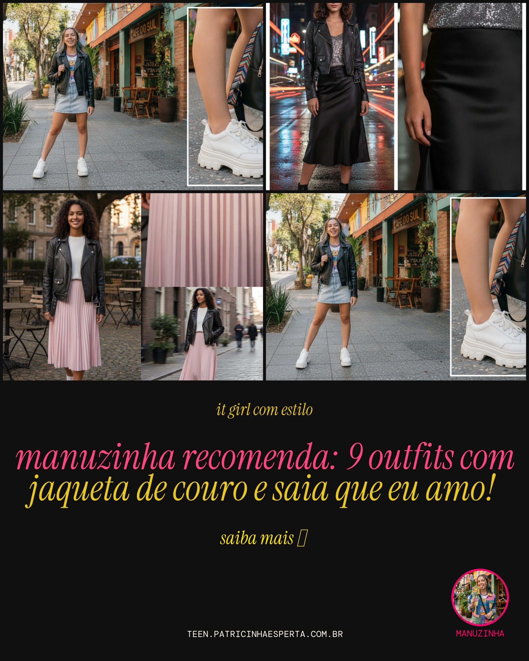 jaqueta de couro com saia