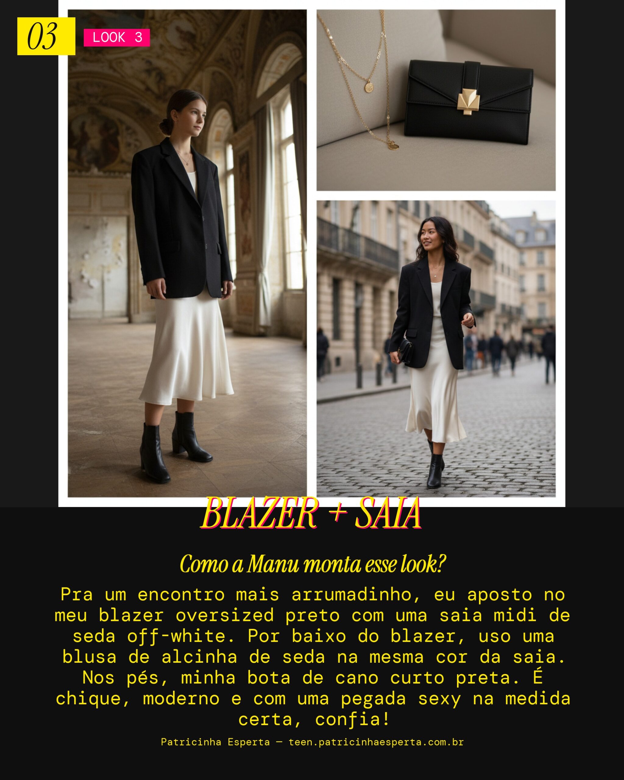 MANU RECOMENDA: Blazer Oversized e Saia Midi pra um Encontro