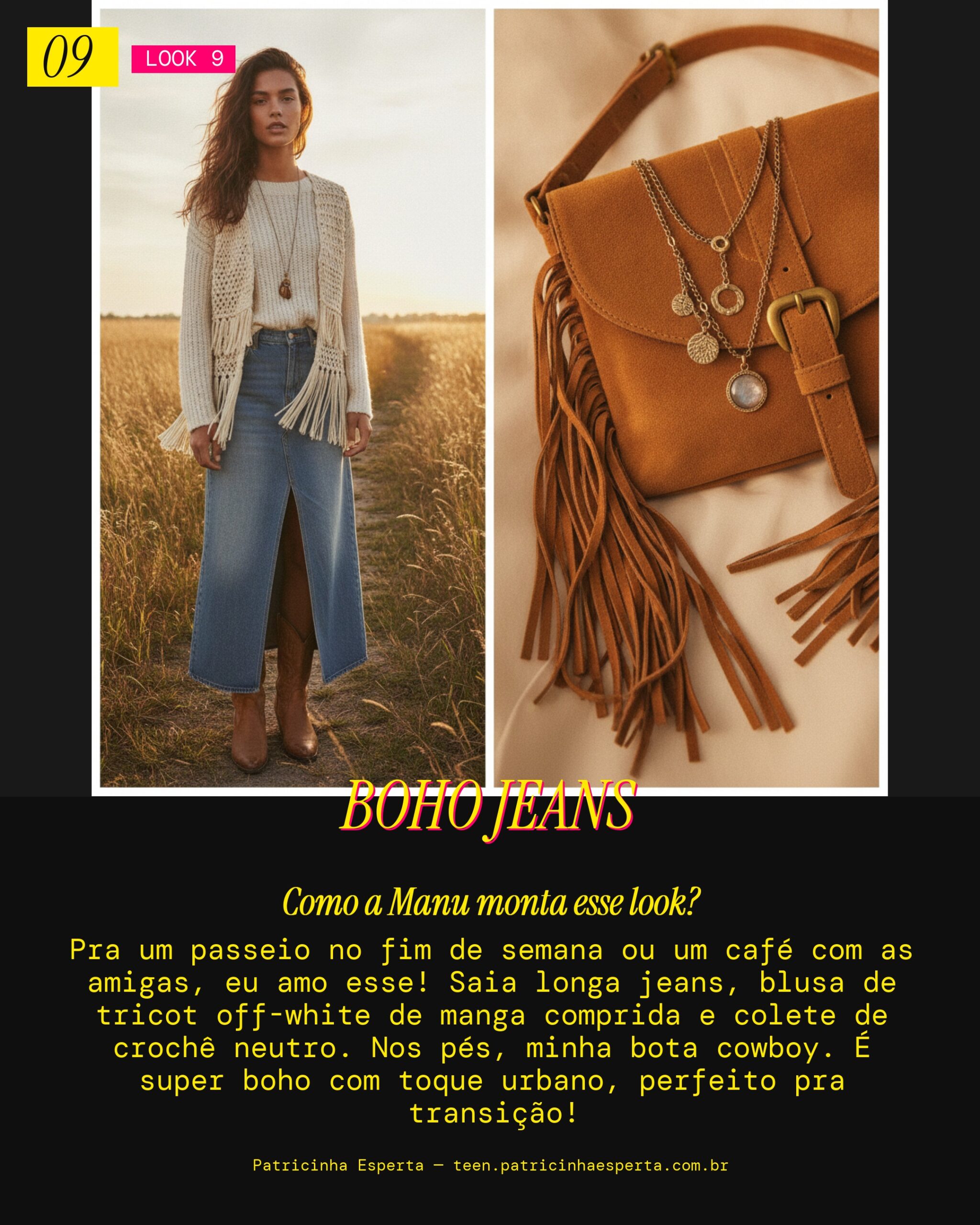 MANU RECOMENDA: Saia Longa Jeans e Tricot pro Boho Urbano
