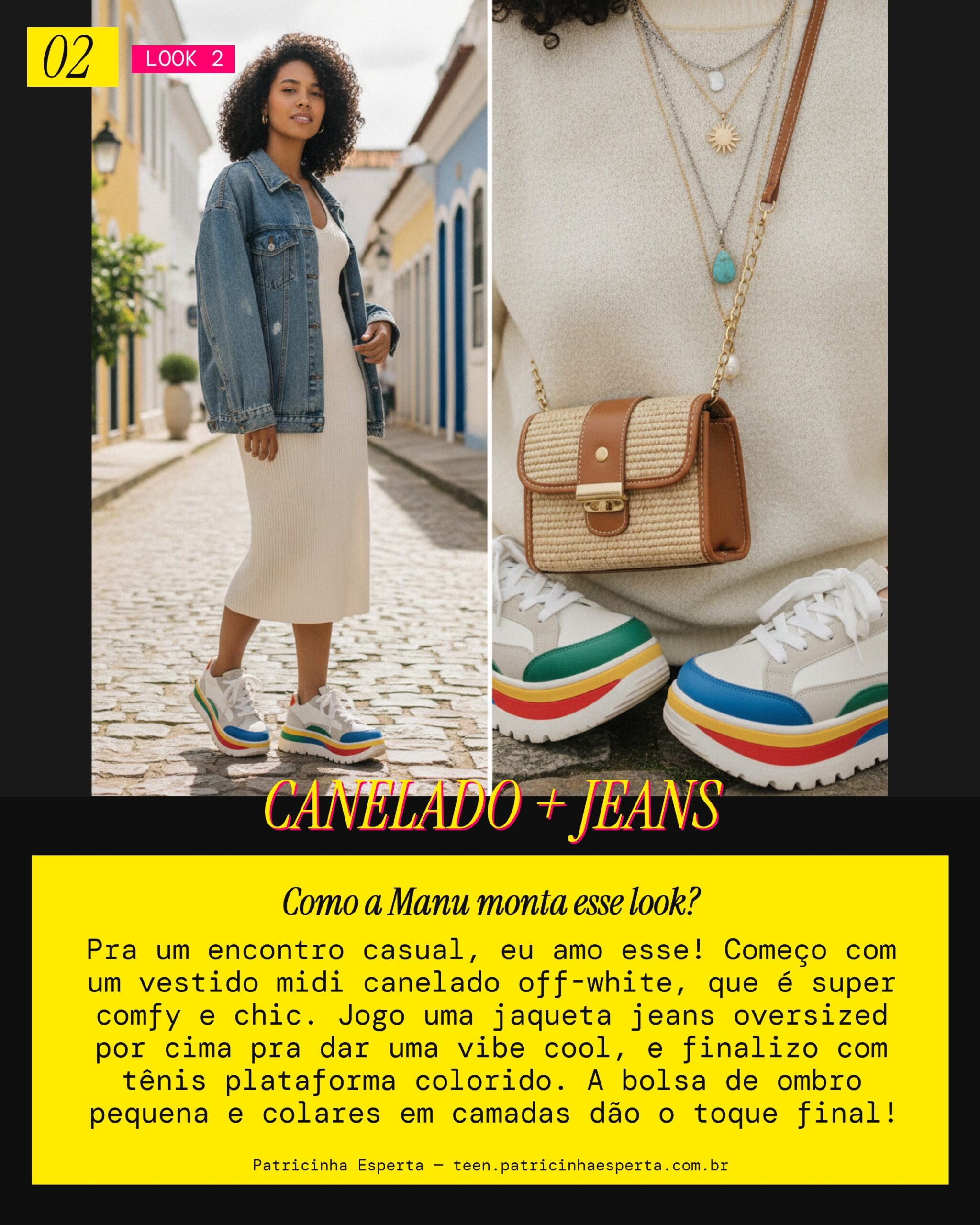 MANU RECOMENDA: Vestido Canelado com Jaqueta Jeans e Tênis pro Encontro