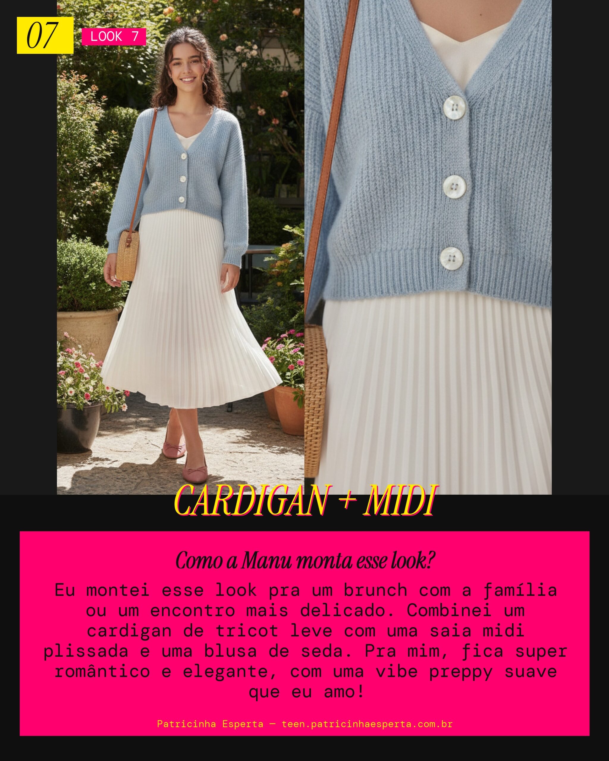 MANU RECOMENDA: Cardigan e Saia Midi Plissada pra um Brunch Delicado