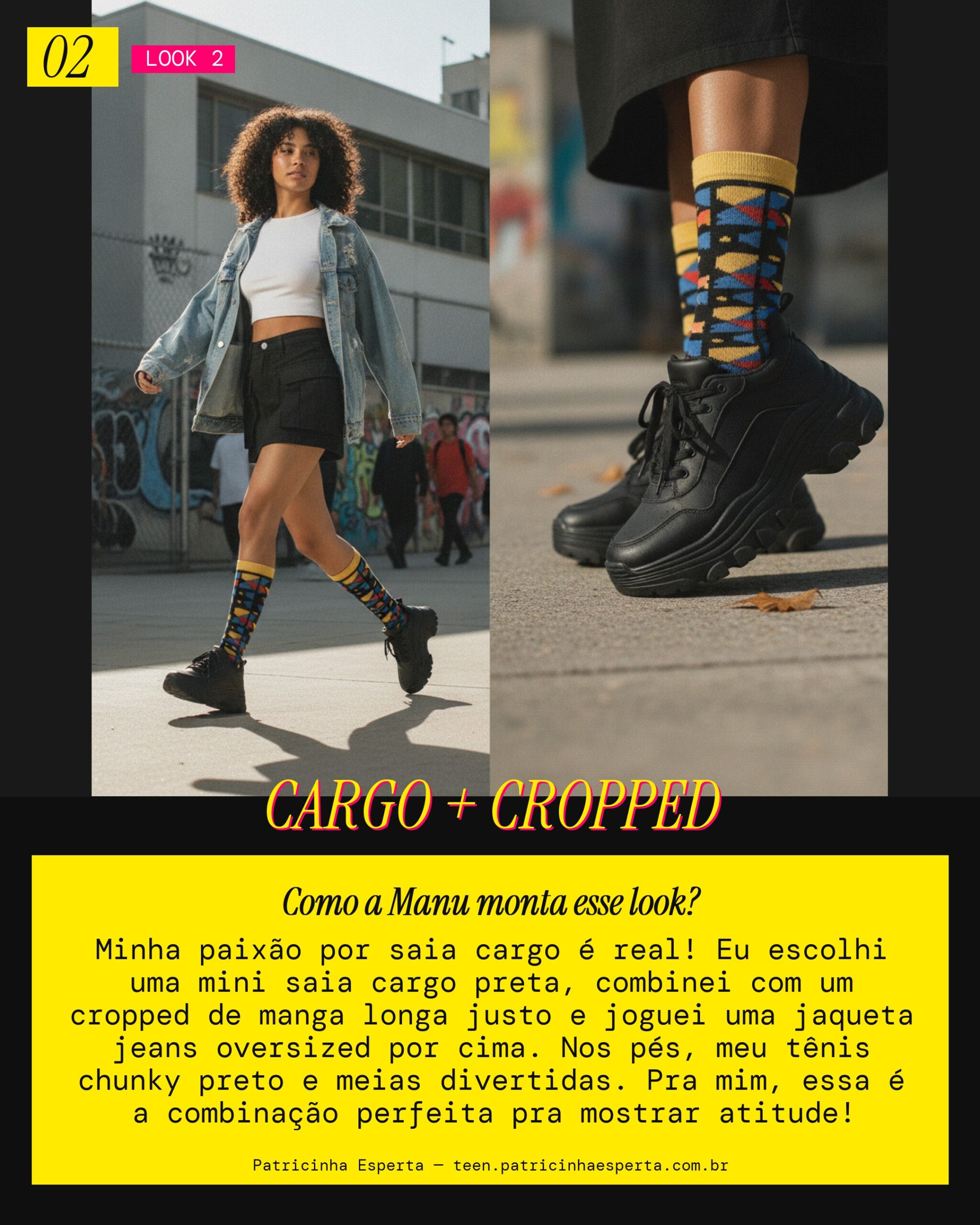 MANU RECOMENDA: Saia Cargo + Jaqueta Cropped pra um Dia Cheio de Atitude