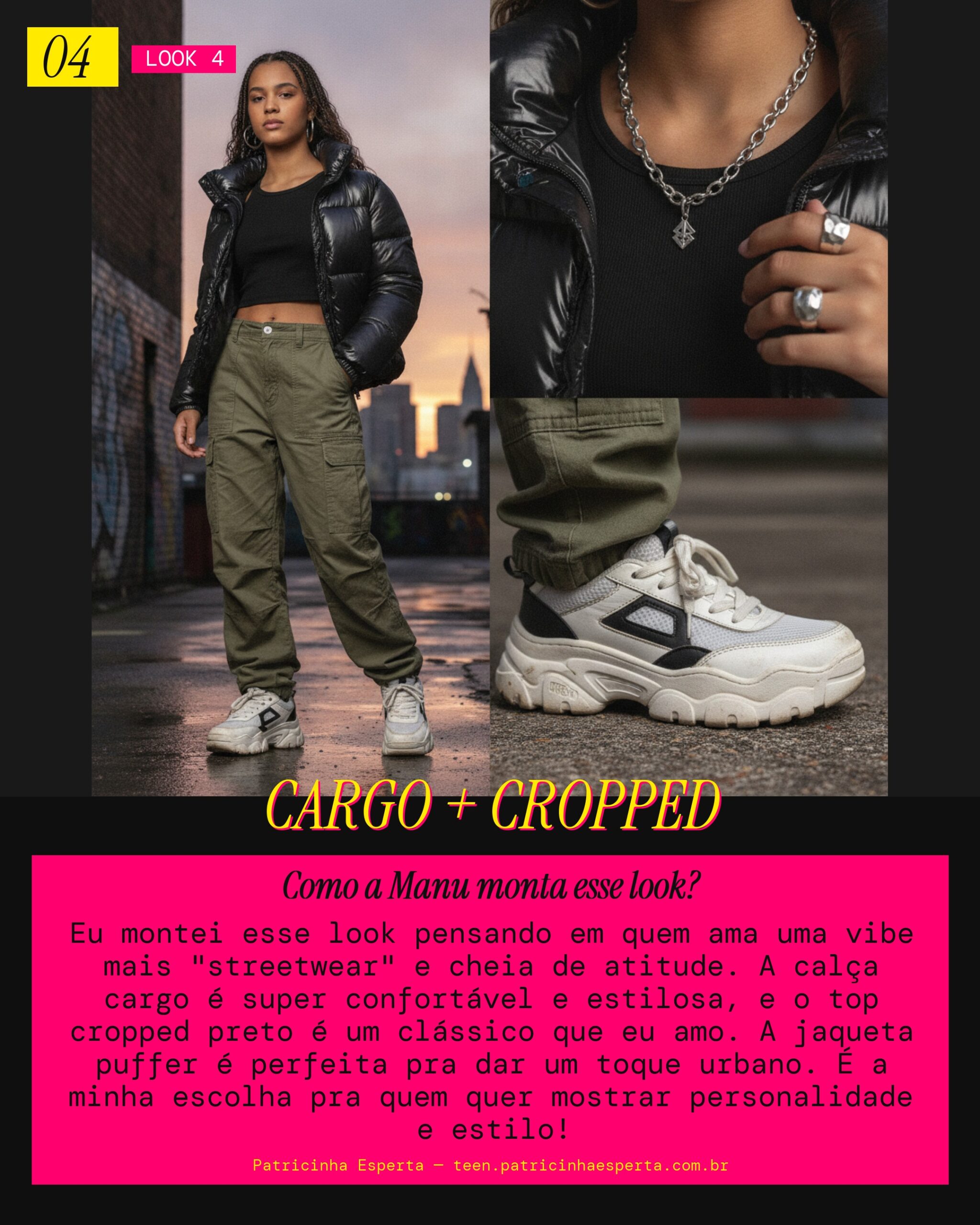 MANU RECOMENDA: Calça Cargo e Cropped pra Vibe Streetwear no Cinema