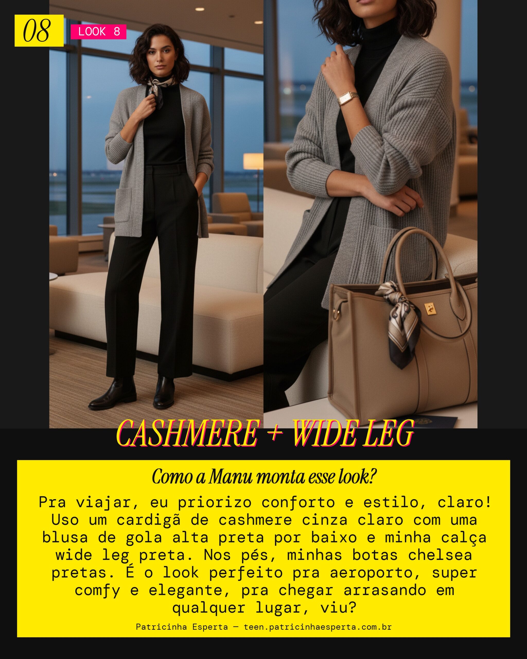 MANU RECOMENDA: Cardigã de Cashmere e Calça Wide Leg pra Viagem