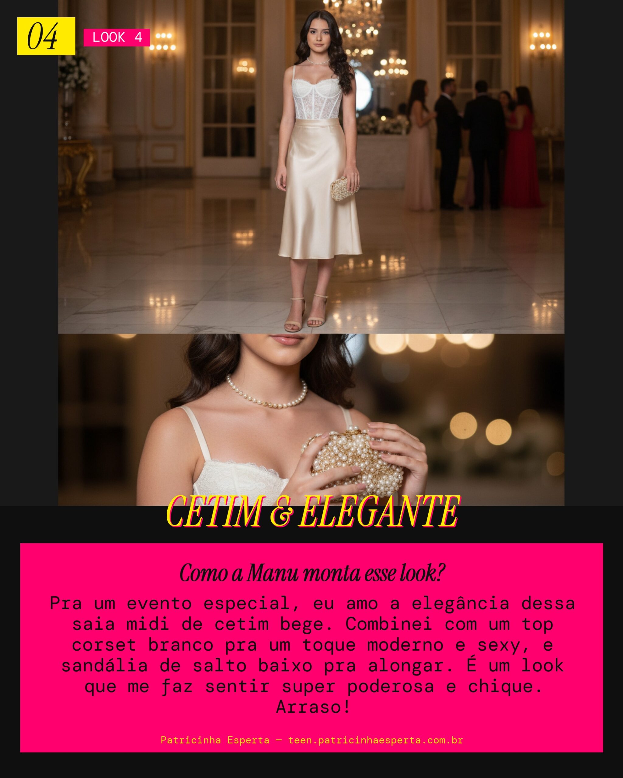 MANU RECOMENDA: Saia de Cetim Bege pra Evento Especial